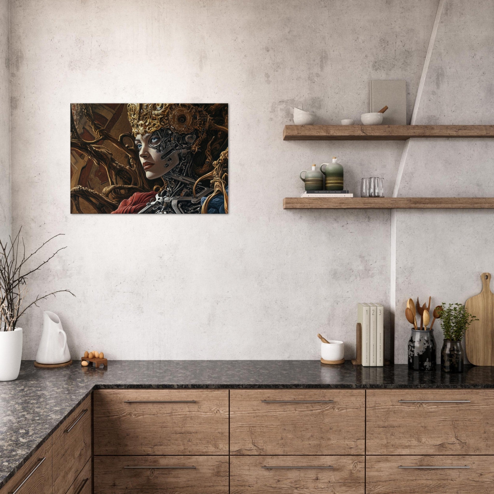 Canvas Landscape - Surrealist Hybrid Queen on a Biomechanical Thrown 3 - Shop Ai Art WebShop - Digital Art online Store