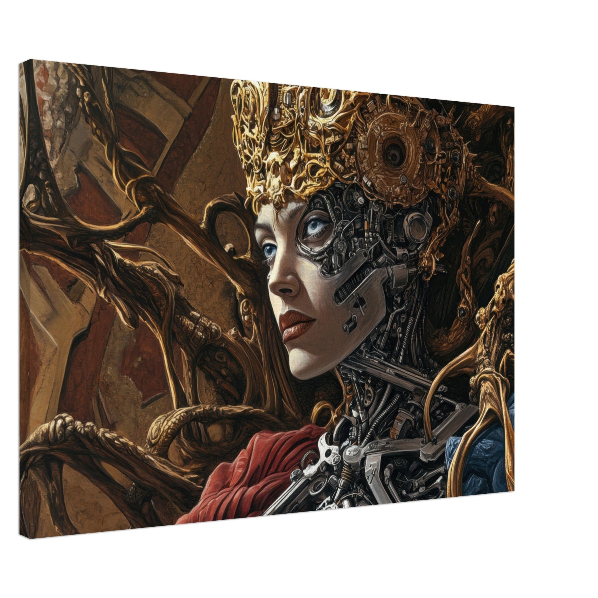 Canvas Landscape - Surrealist Hybrid Queen on a Biomechanical Thrown 3 - Shop Ai Art WebShop - Digital Art online Store