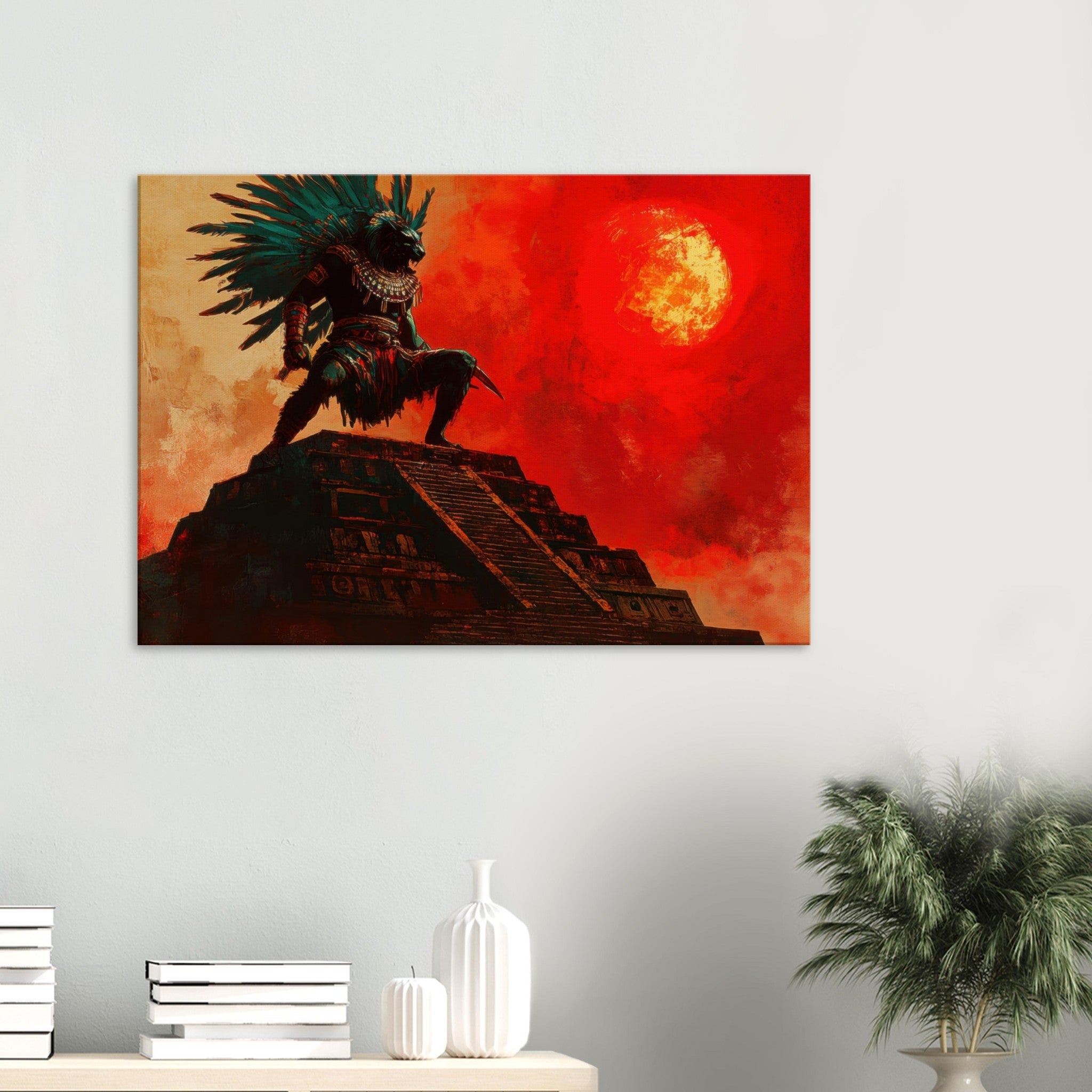 Canvas Landscape - The Aztec Sun Warriors Final Battle Mesoamerican - Shop Ai Art WebShop - Digital Art online Store