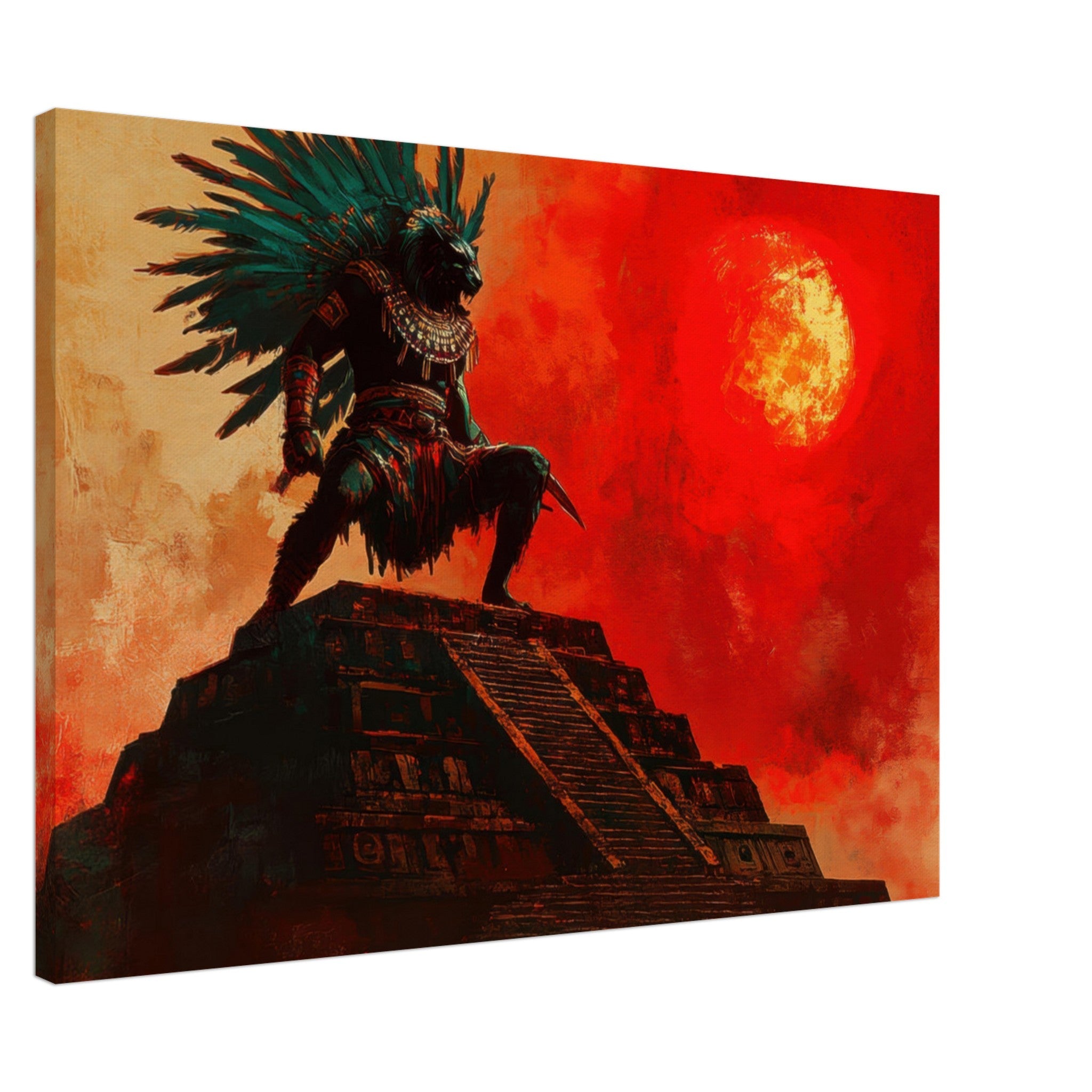 Canvas Landscape - The Aztec Sun Warriors Final Battle Mesoamerican - Shop Ai Art WebShop - Digital Art online Store