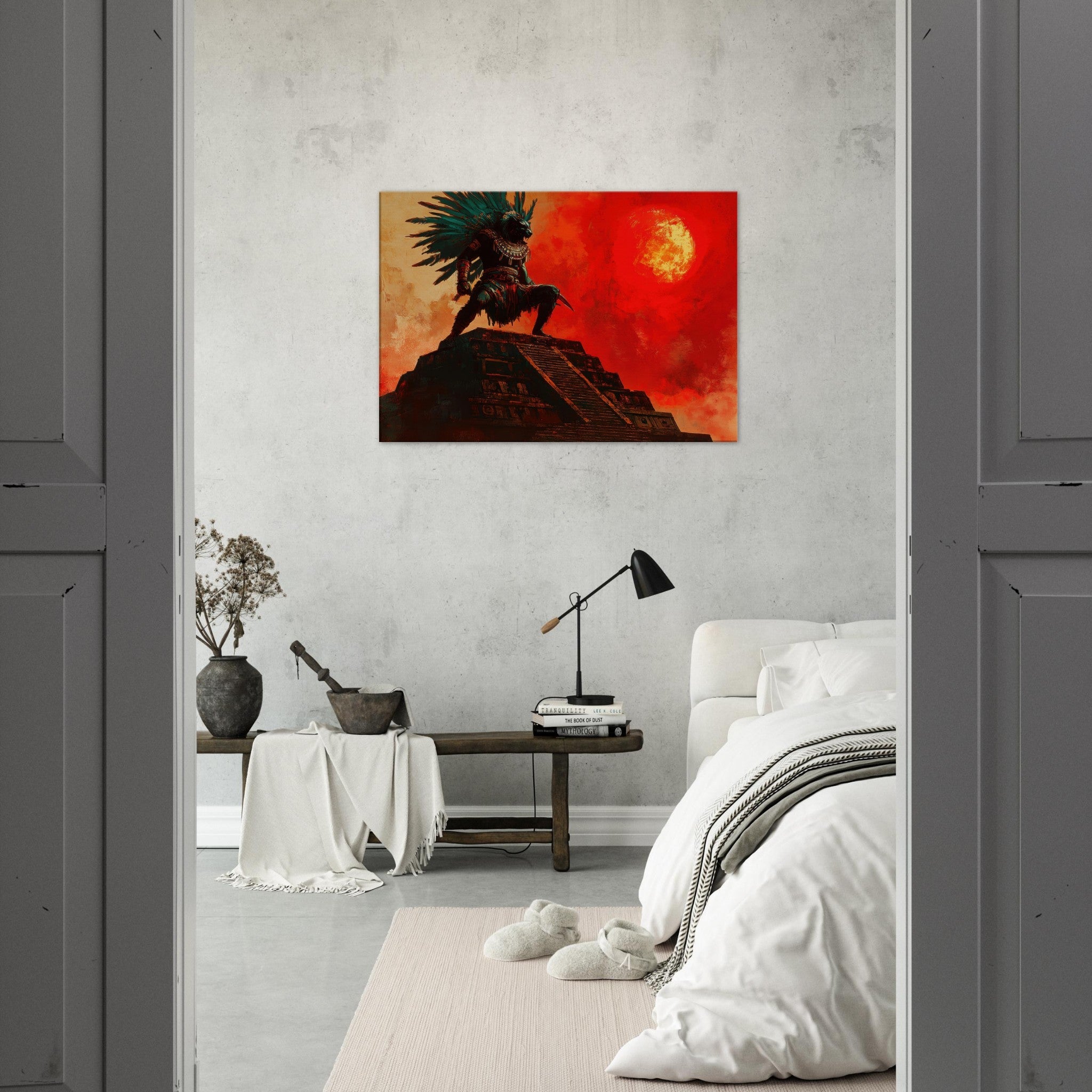Canvas Landscape - The Aztec Sun Warriors Final Battle Mesoamerican - Shop Ai Art WebShop - Digital Art online Store