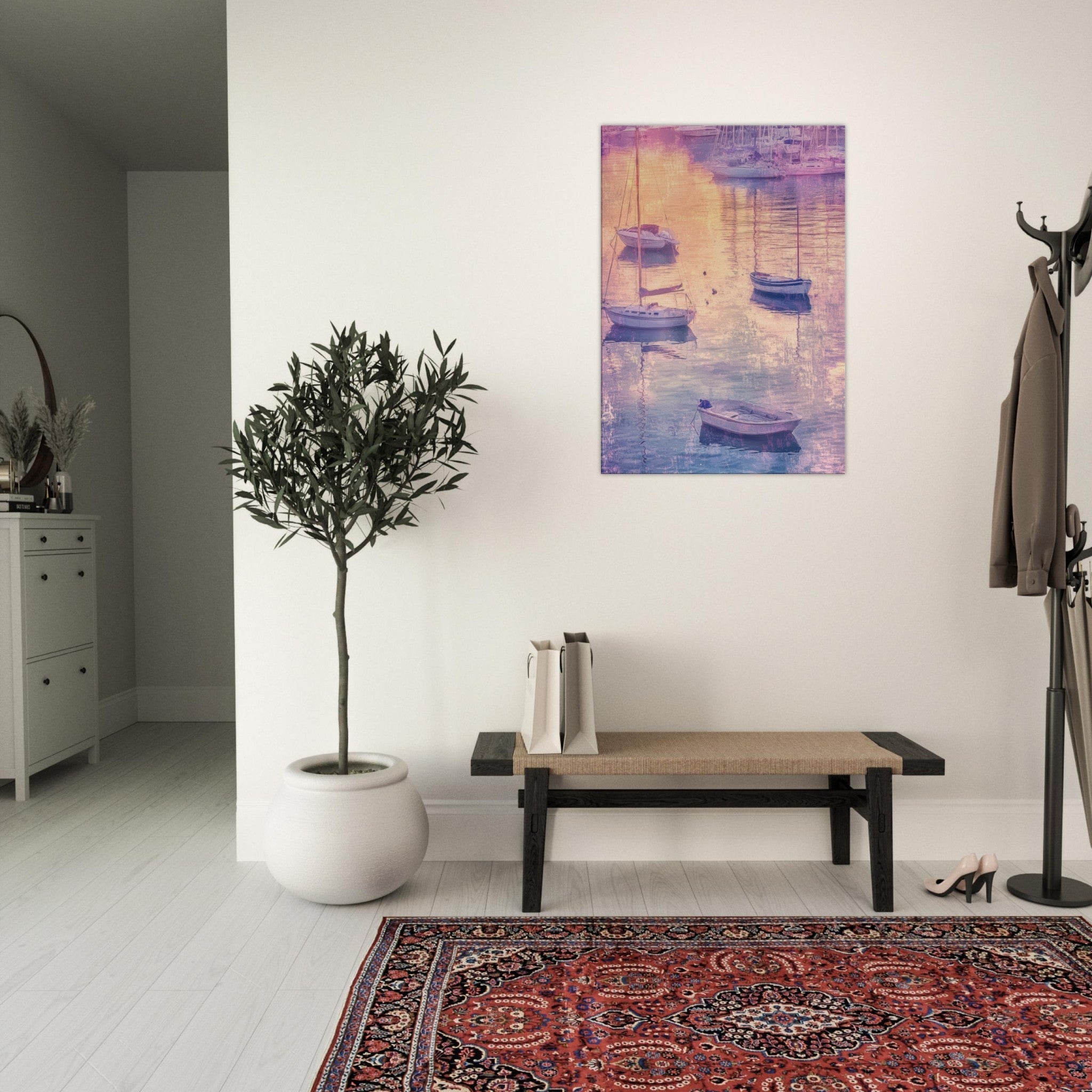 Canvas Portrait - Boats at Dusk A harbor filled with gently rocky 3 - Shop Ai Art WebShop - Digital Art online Store