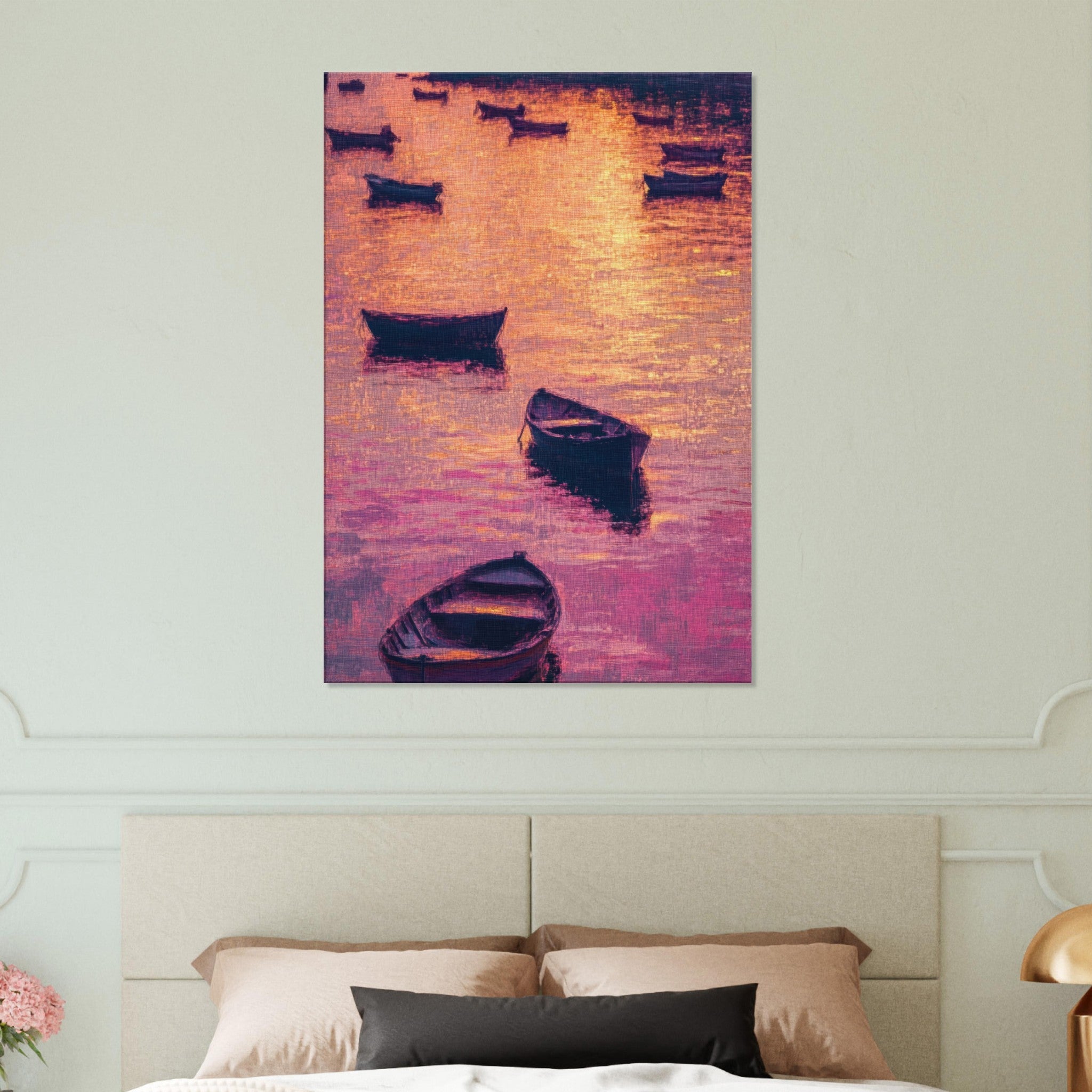 Canvas Portrait - Boats at Dusk A harbor filled with gently rocky - Shop Ai Art WebShop - Digital Art online Store