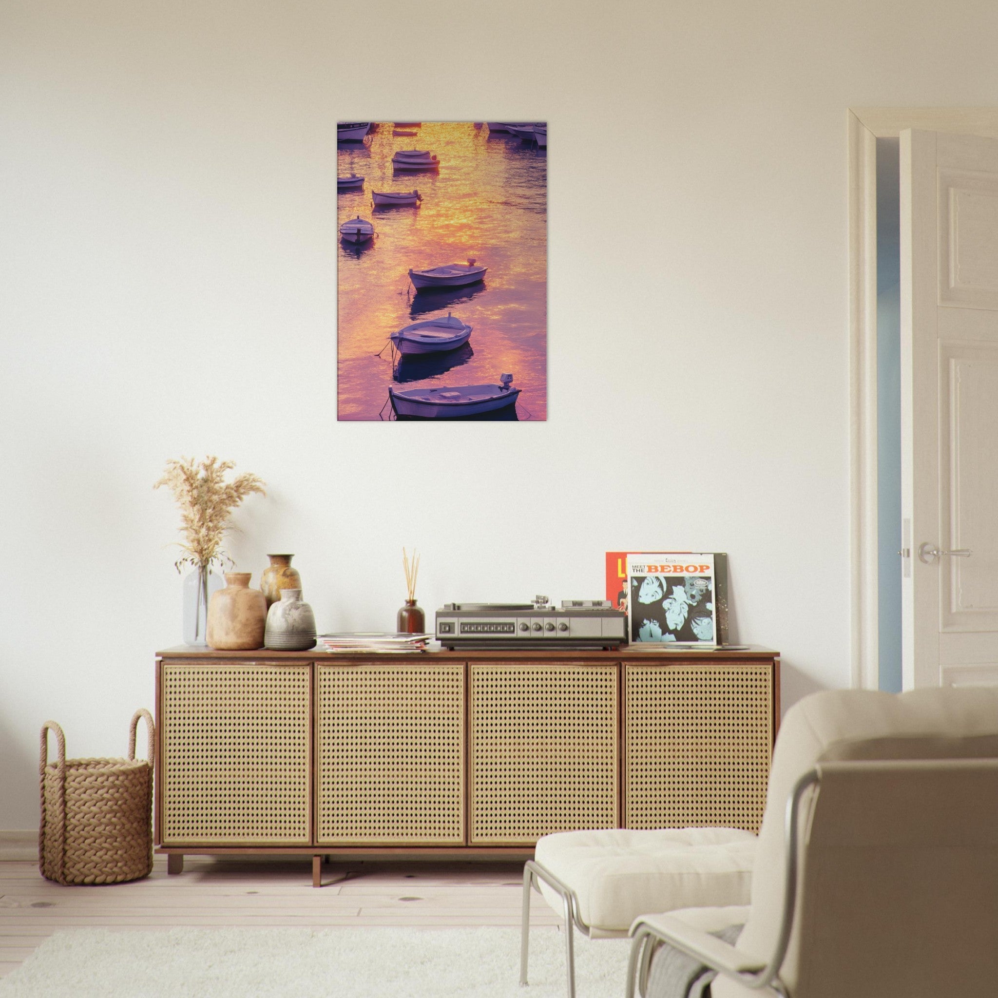 Canvas Portrait - Boats at Dusk A harbor filled with gently rocky 4 - Shop Ai Art WebShop - Digital Art online Store