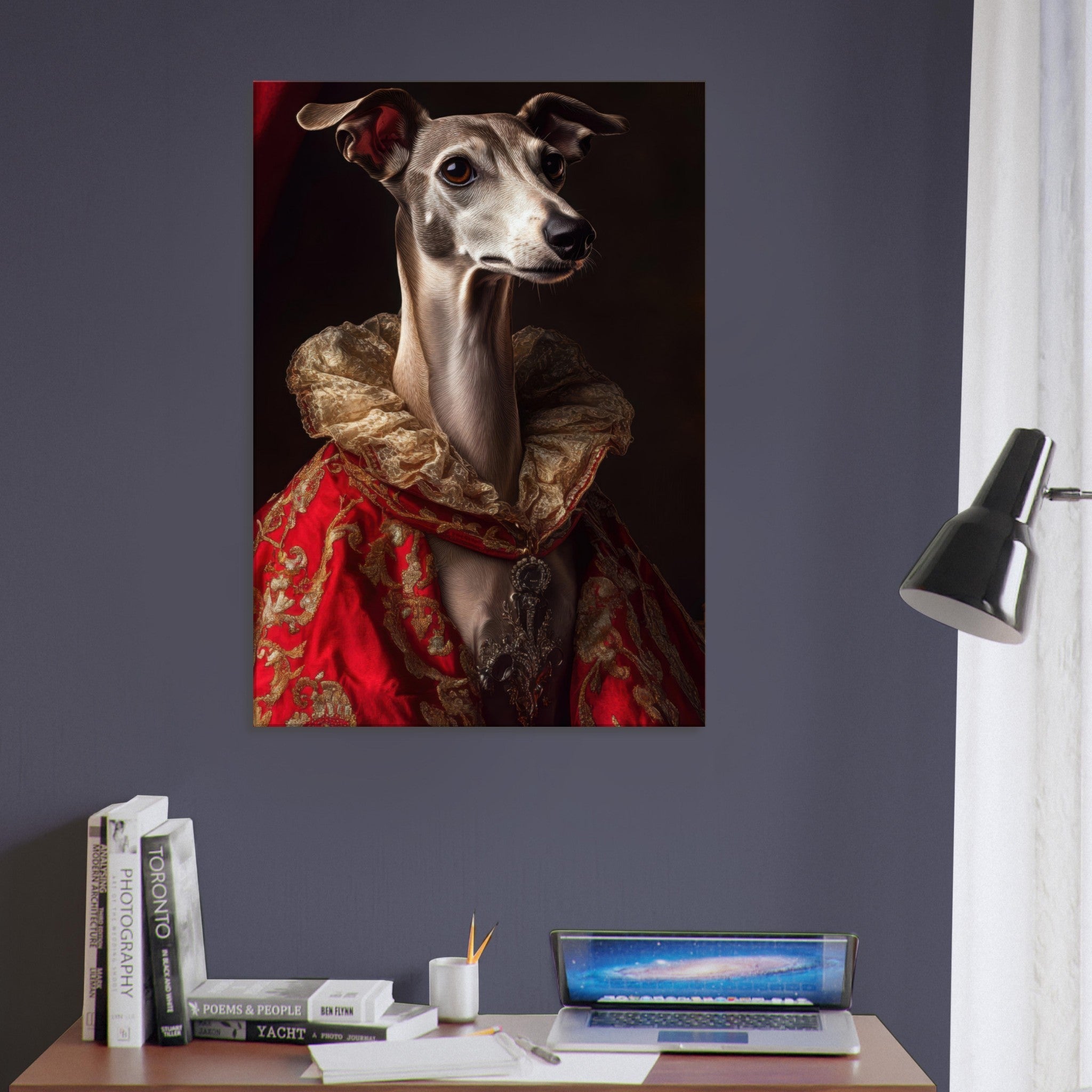 Canvas Portrait - Elegant Baroque Greyhound Portrait A sleek grey 5 - Shop Ai Art WebShop - Digital Art online Store