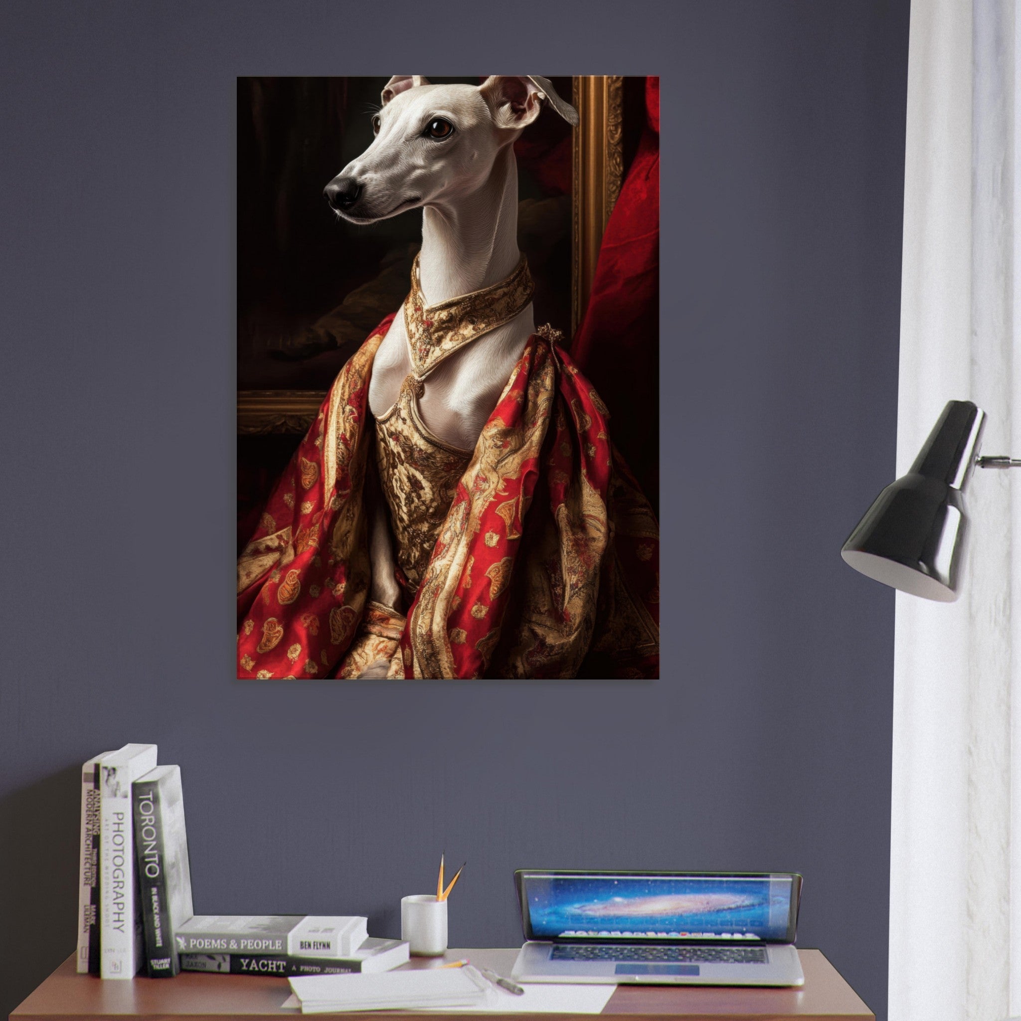 Canvas Portrait - Elegant Baroque Greyhound Portrait A sleek grey - Shop Ai Art WebShop - Digital Art online Store