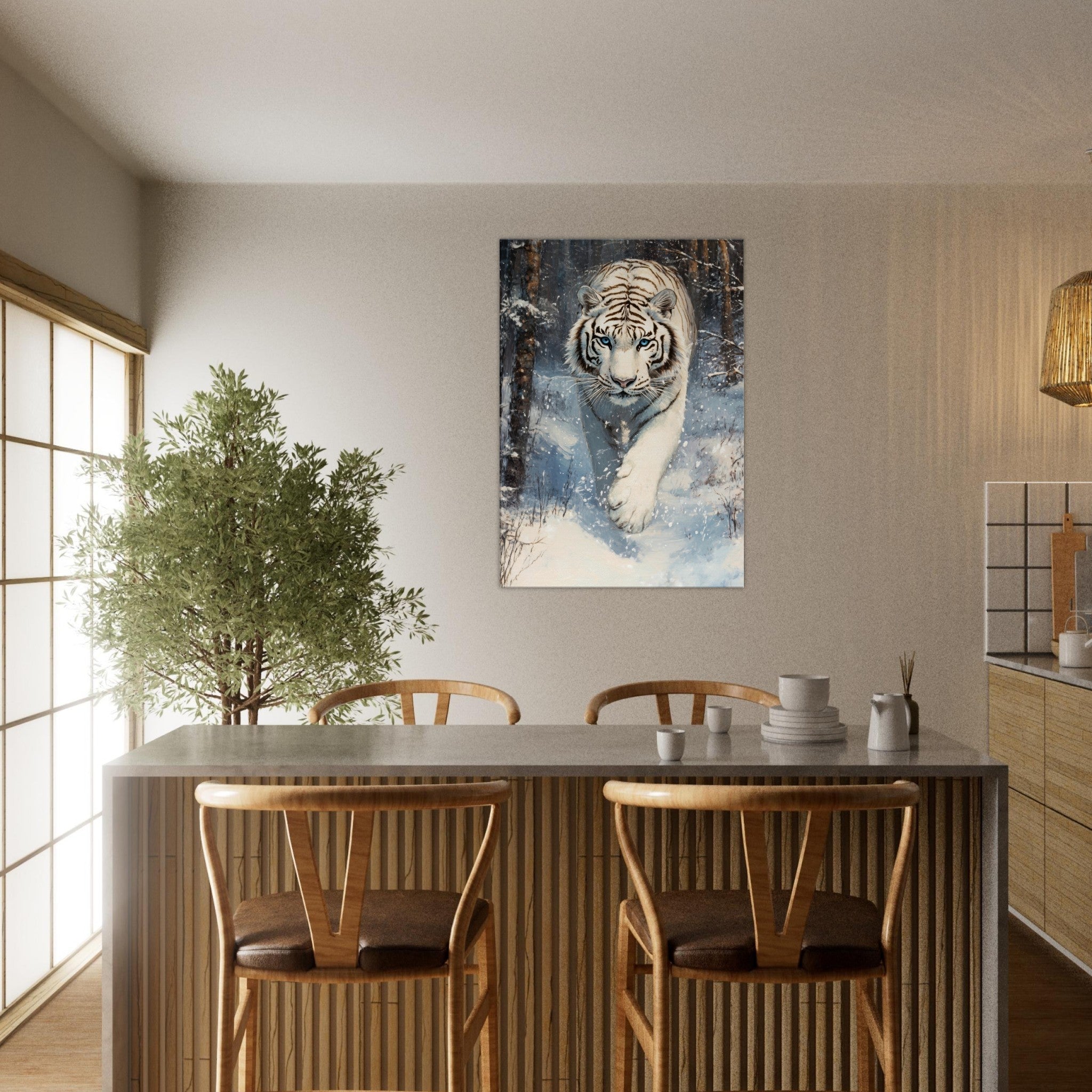 Canvas Portrait - Majestic White Tiger in a Snowy Forest A powerful 2 - Shop Ai Art WebShop - Digital Art online Store