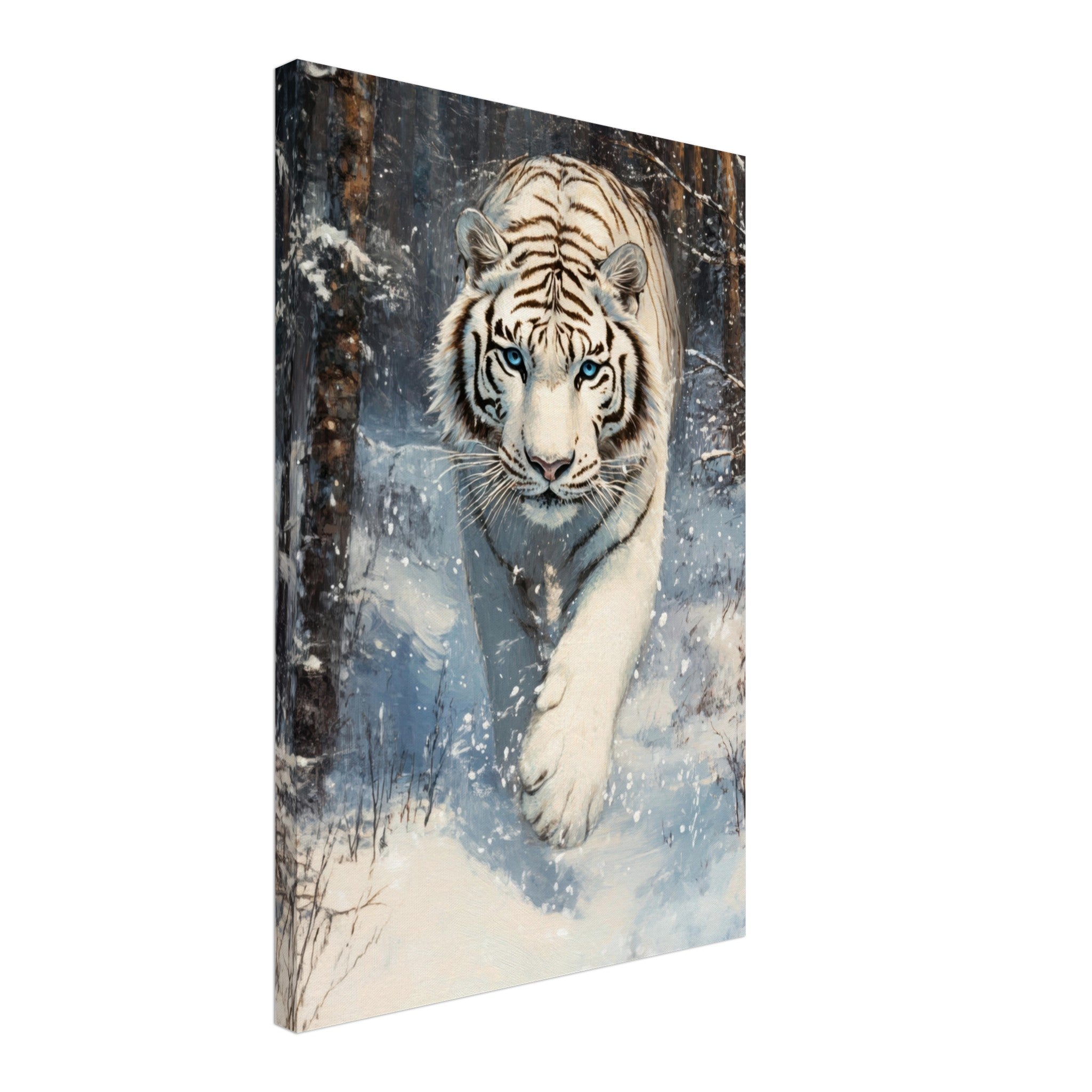 Canvas Portrait - Majestic White Tiger in a Snowy Forest A powerful 2 - Shop Ai Art WebShop - Digital Art online Store