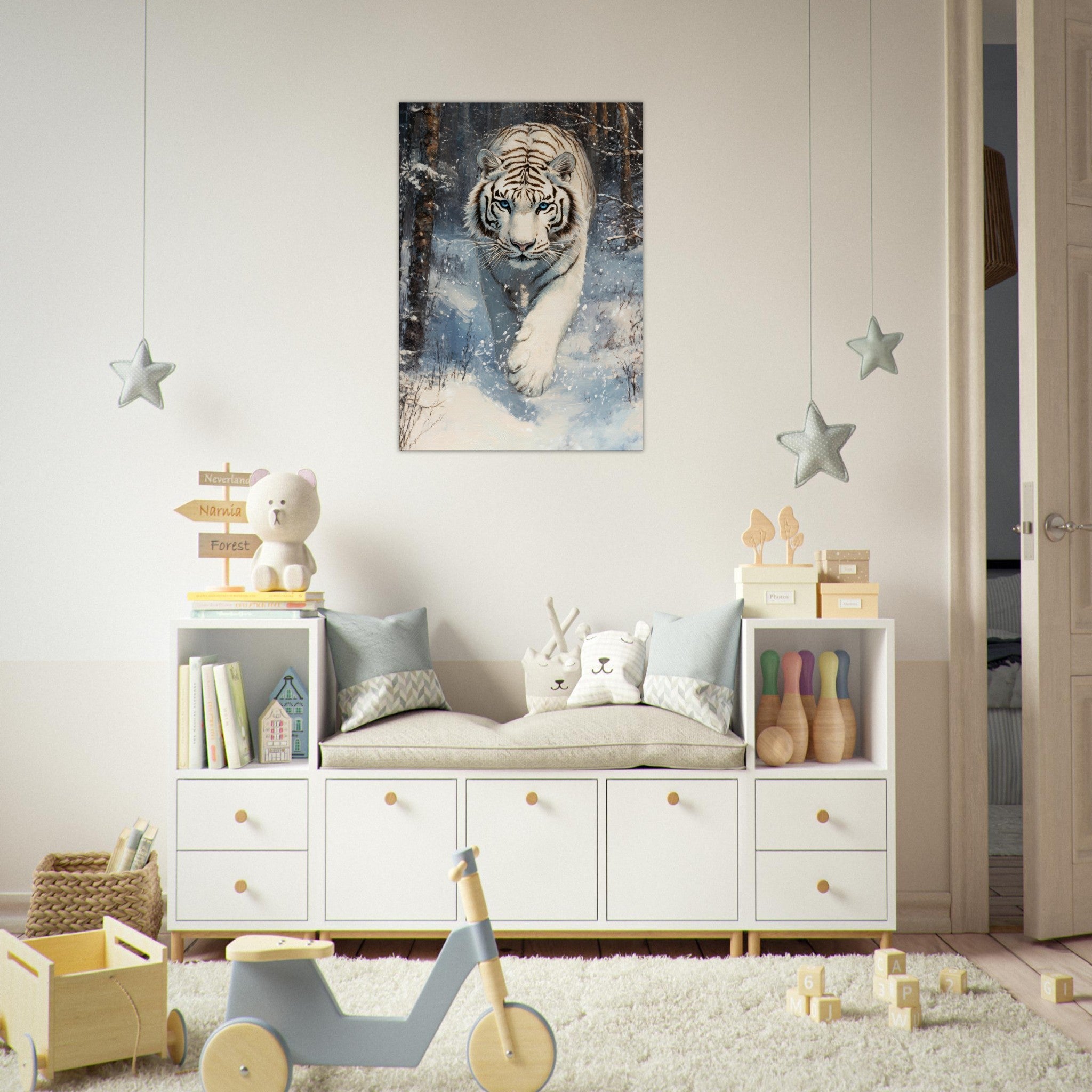 Canvas Portrait - Majestic White Tiger in a Snowy Forest A powerful 2 - Shop Ai Art WebShop - Digital Art online Store
