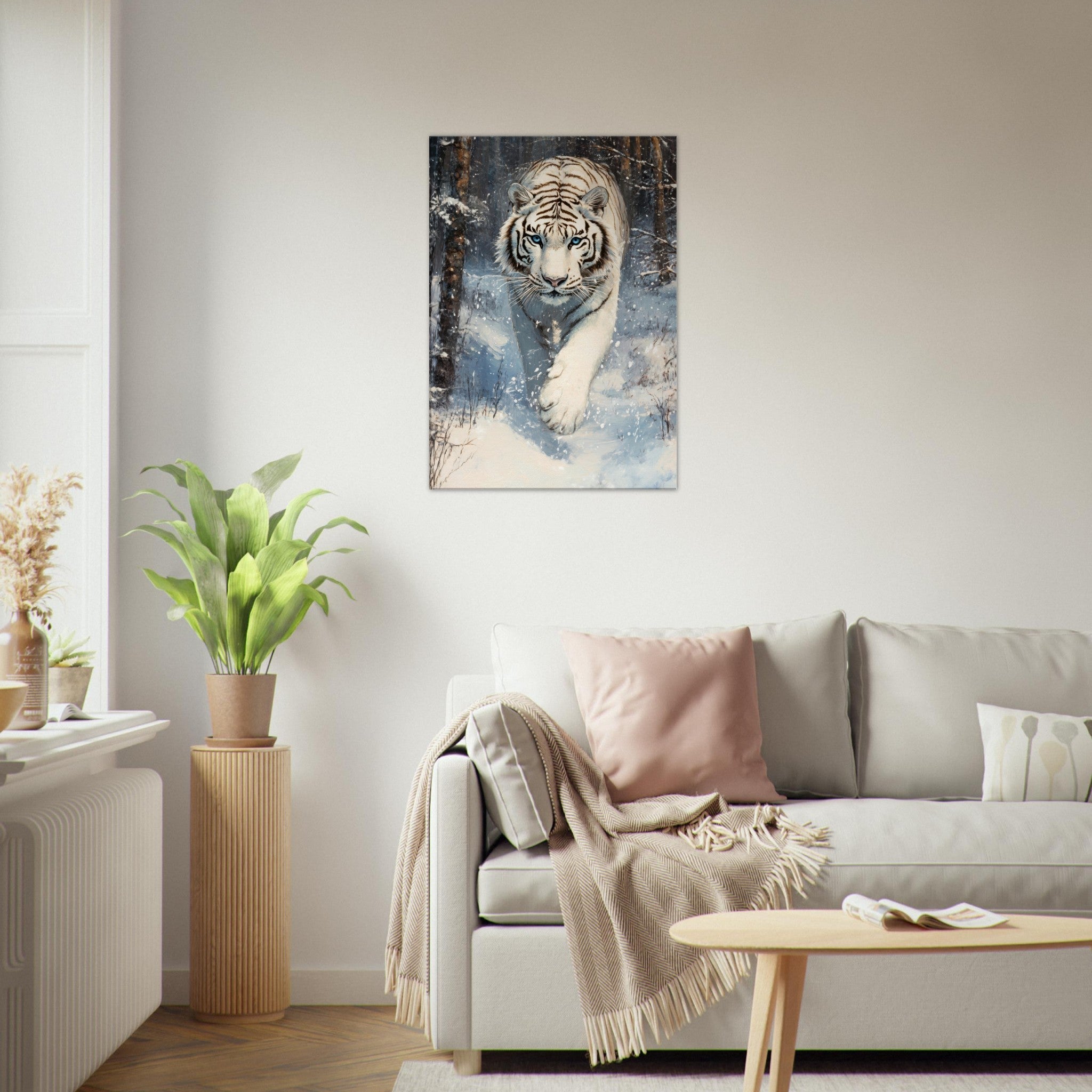 Canvas Portrait - Majestic White Tiger in a Snowy Forest A powerful 2 - Shop Ai Art WebShop - Digital Art online Store