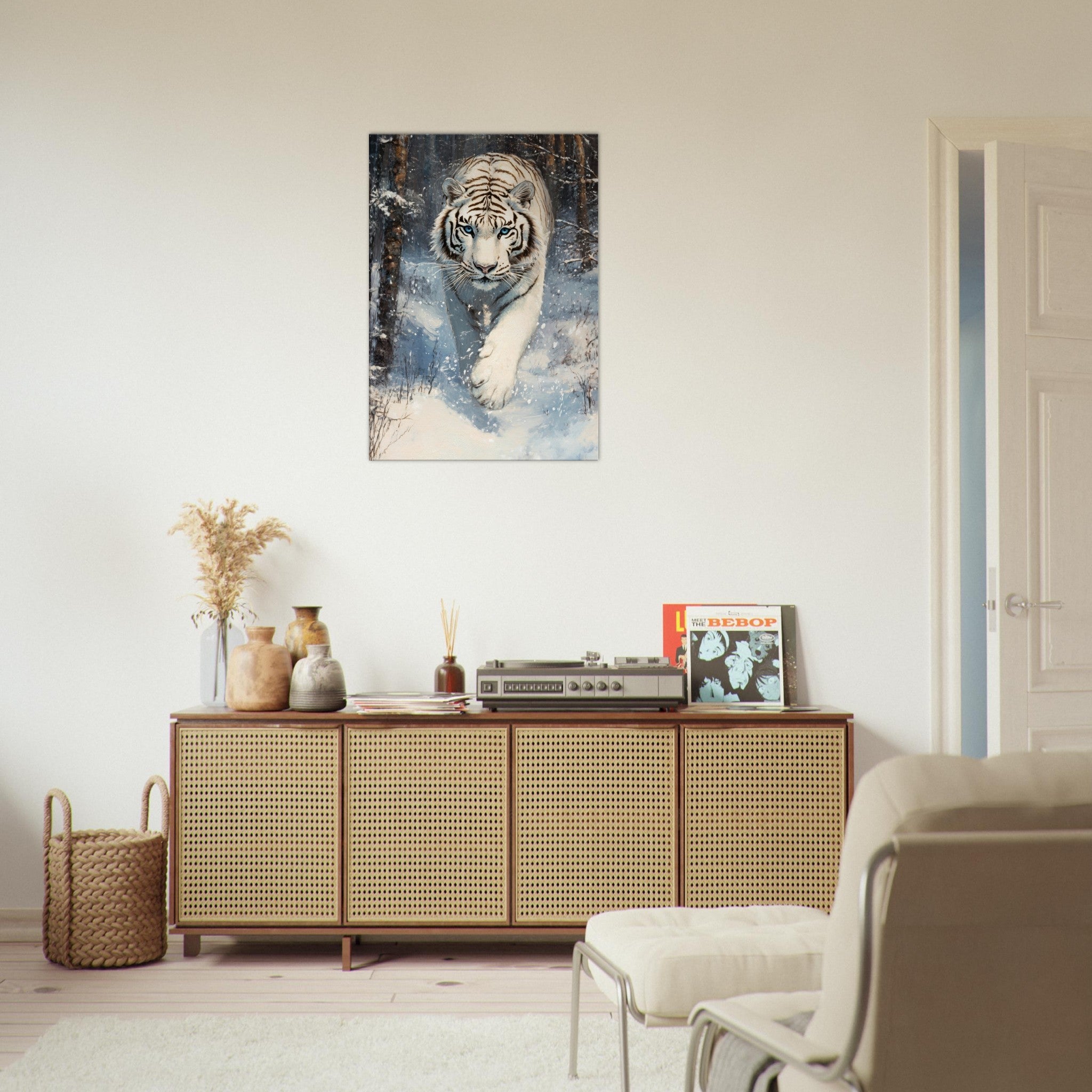 Canvas Portrait - Majestic White Tiger in a Snowy Forest A powerful 2 - Shop Ai Art WebShop - Digital Art online Store