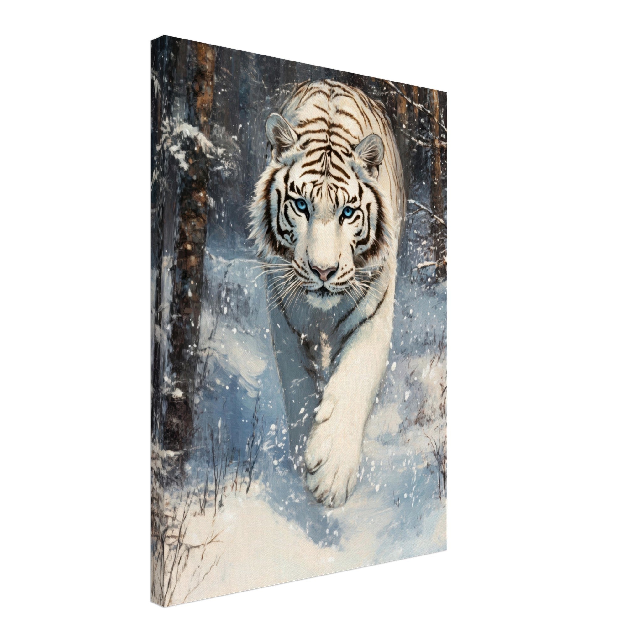 Canvas Portrait - Majestic White Tiger in a Snowy Forest A powerful 2 - Shop Ai Art WebShop - Digital Art online Store