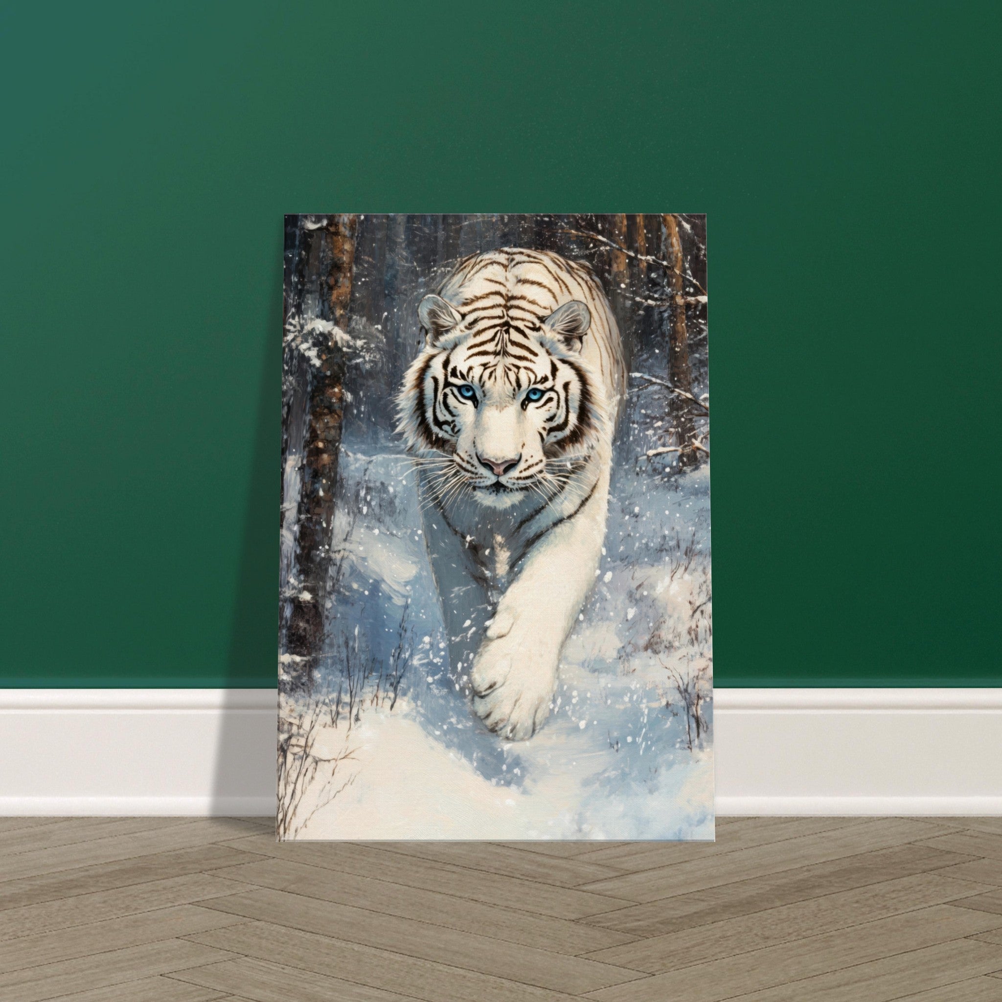 Canvas Portrait - Majestic White Tiger in a Snowy Forest A powerful 2 - Shop Ai Art WebShop - Digital Art online Store