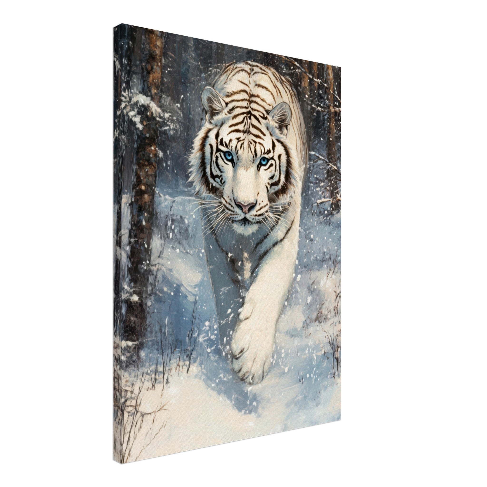 Canvas Portrait - Majestic White Tiger in a Snowy Forest A powerful 2 - Shop Ai Art WebShop - Digital Art online Store
