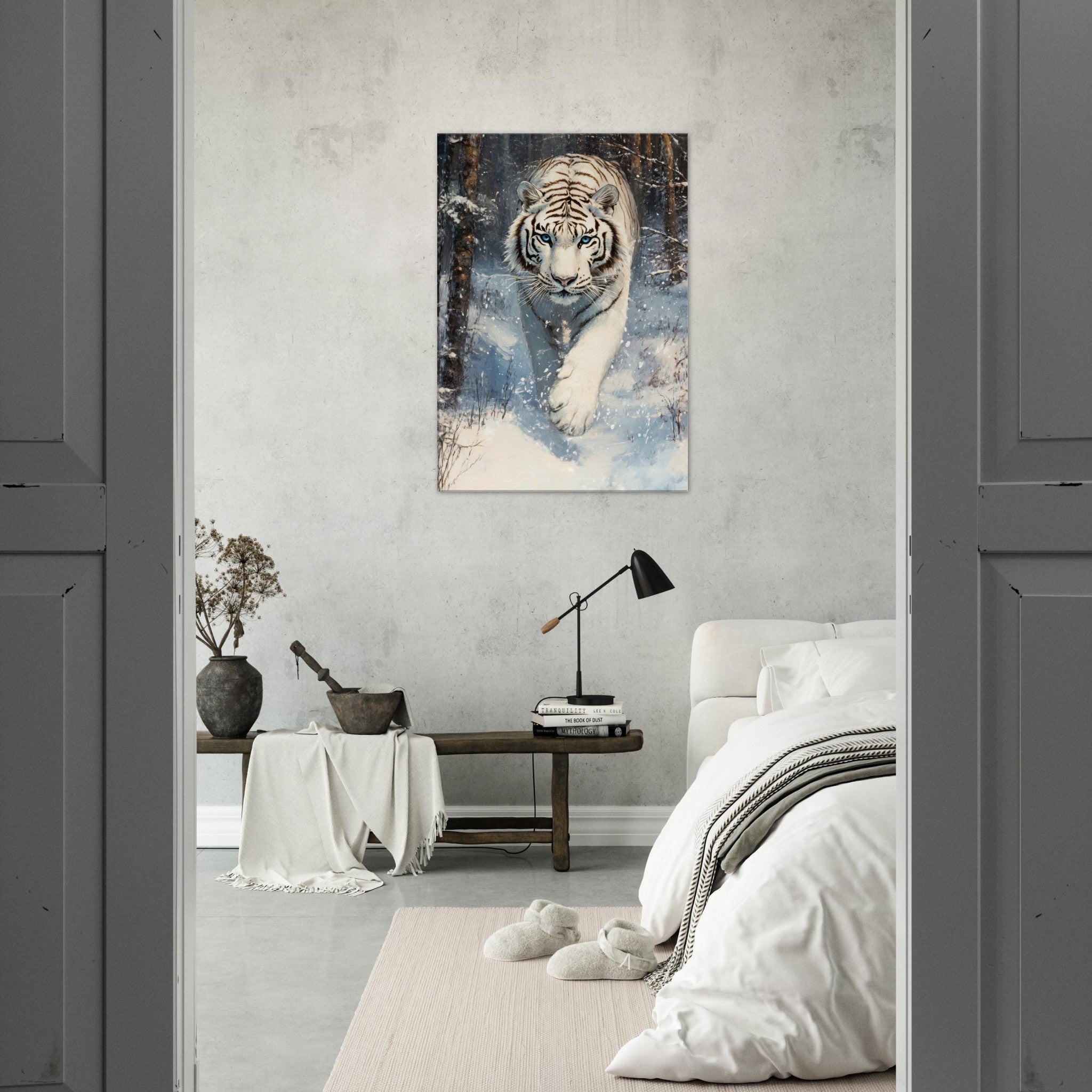 Canvas Portrait - Majestic White Tiger in a Snowy Forest A powerful 2 - Shop Ai Art WebShop - Digital Art online Store