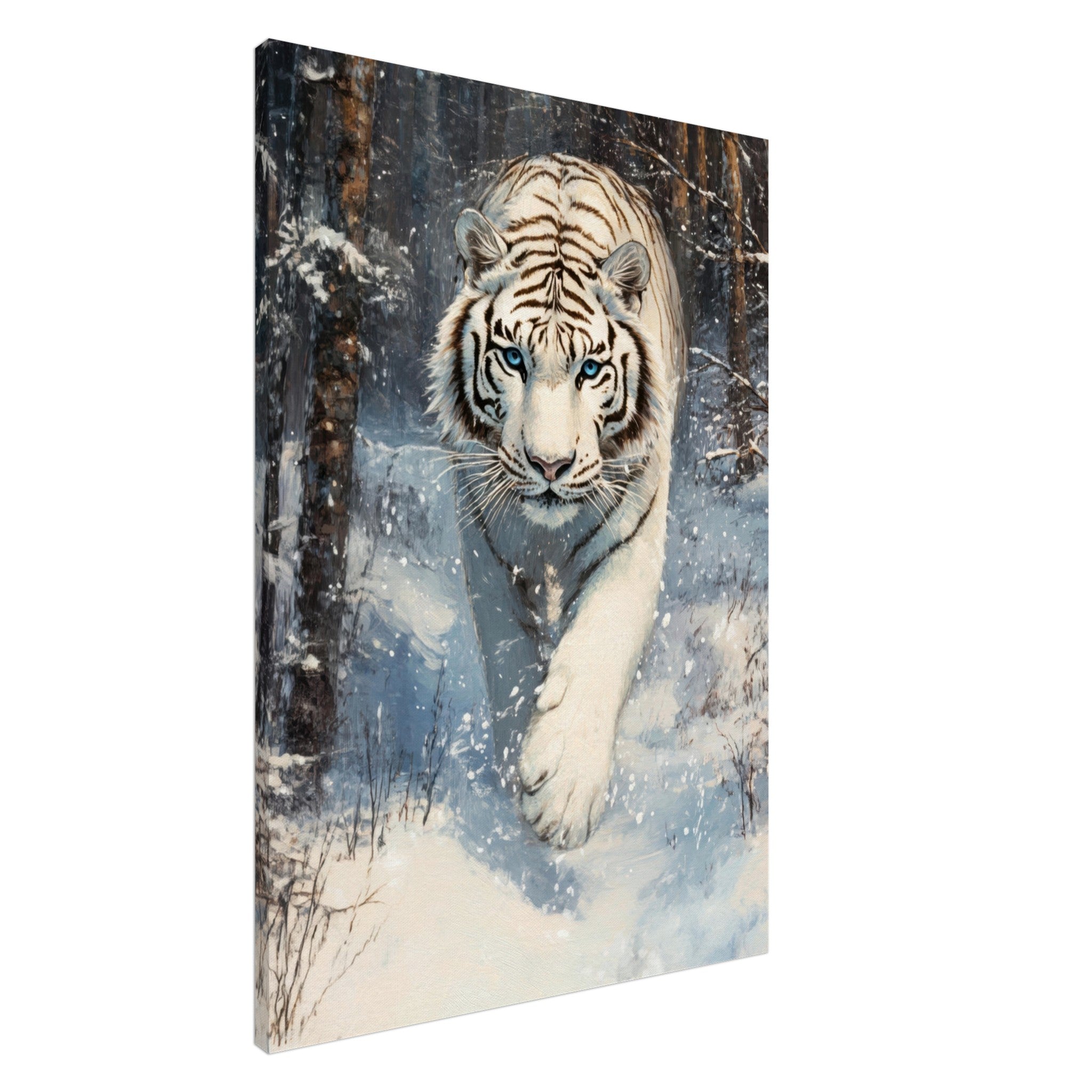 Canvas Portrait - Majestic White Tiger in a Snowy Forest A powerful 2 - Shop Ai Art WebShop - Digital Art online Store
