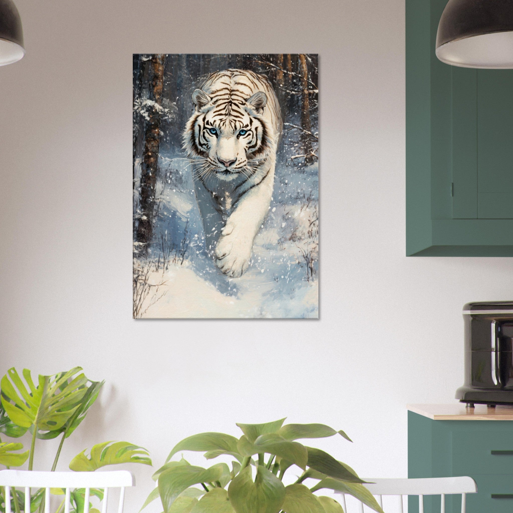 Canvas Portrait - Majestic White Tiger in a Snowy Forest A powerful 2 - Shop Ai Art WebShop - Digital Art online Store