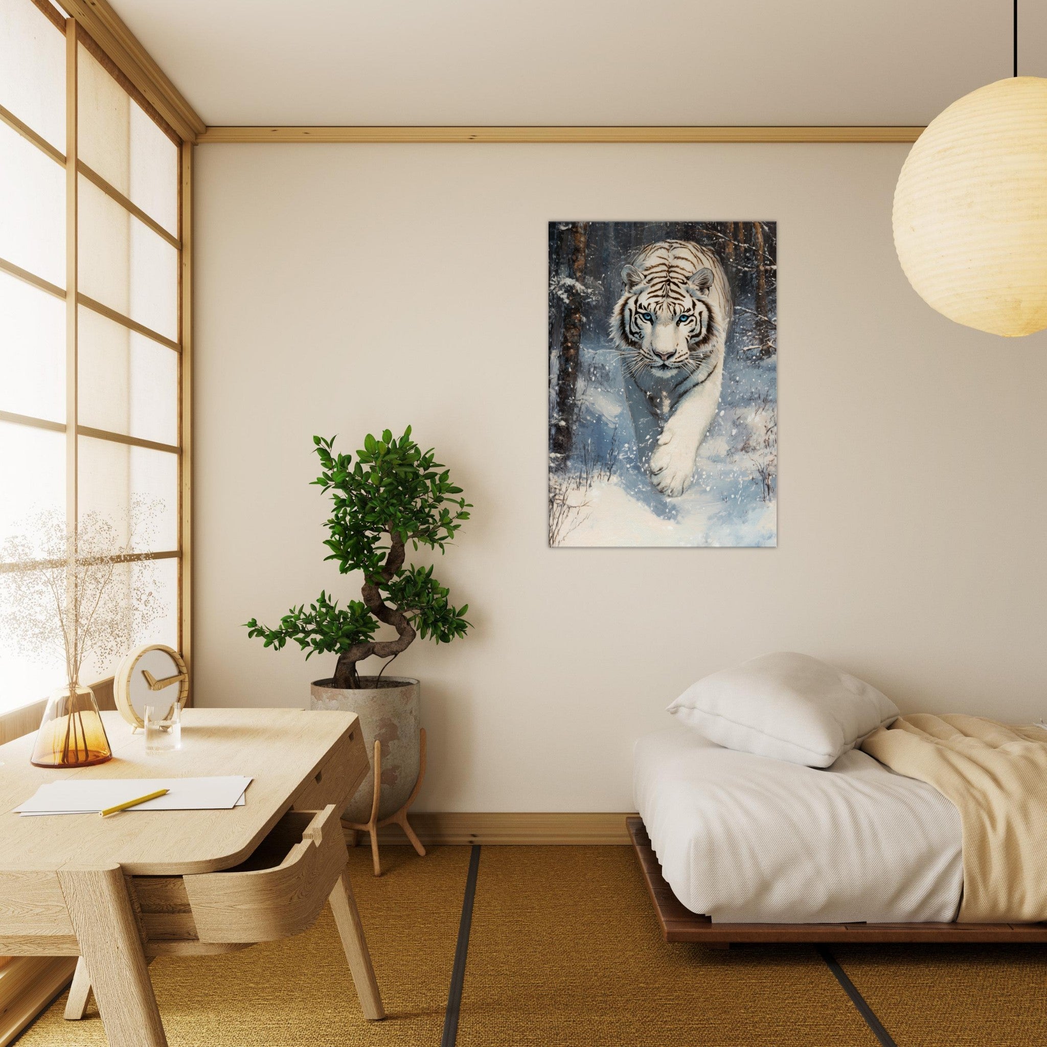 Canvas Portrait - Majestic White Tiger in a Snowy Forest A powerful 2 - Shop Ai Art WebShop - Digital Art online Store