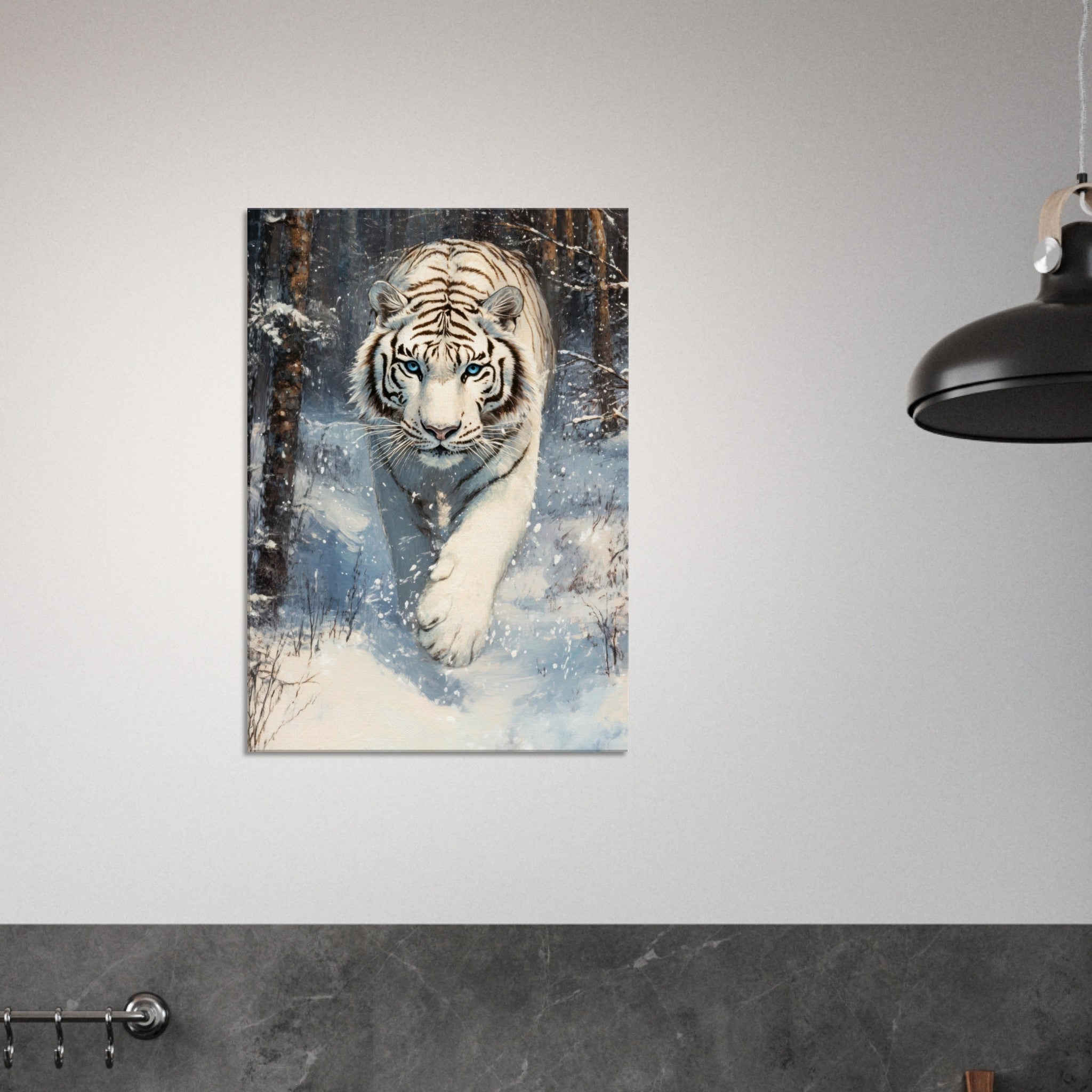 Canvas Portrait - Majestic White Tiger in a Snowy Forest A powerful 2 - Shop Ai Art WebShop - Digital Art online Store