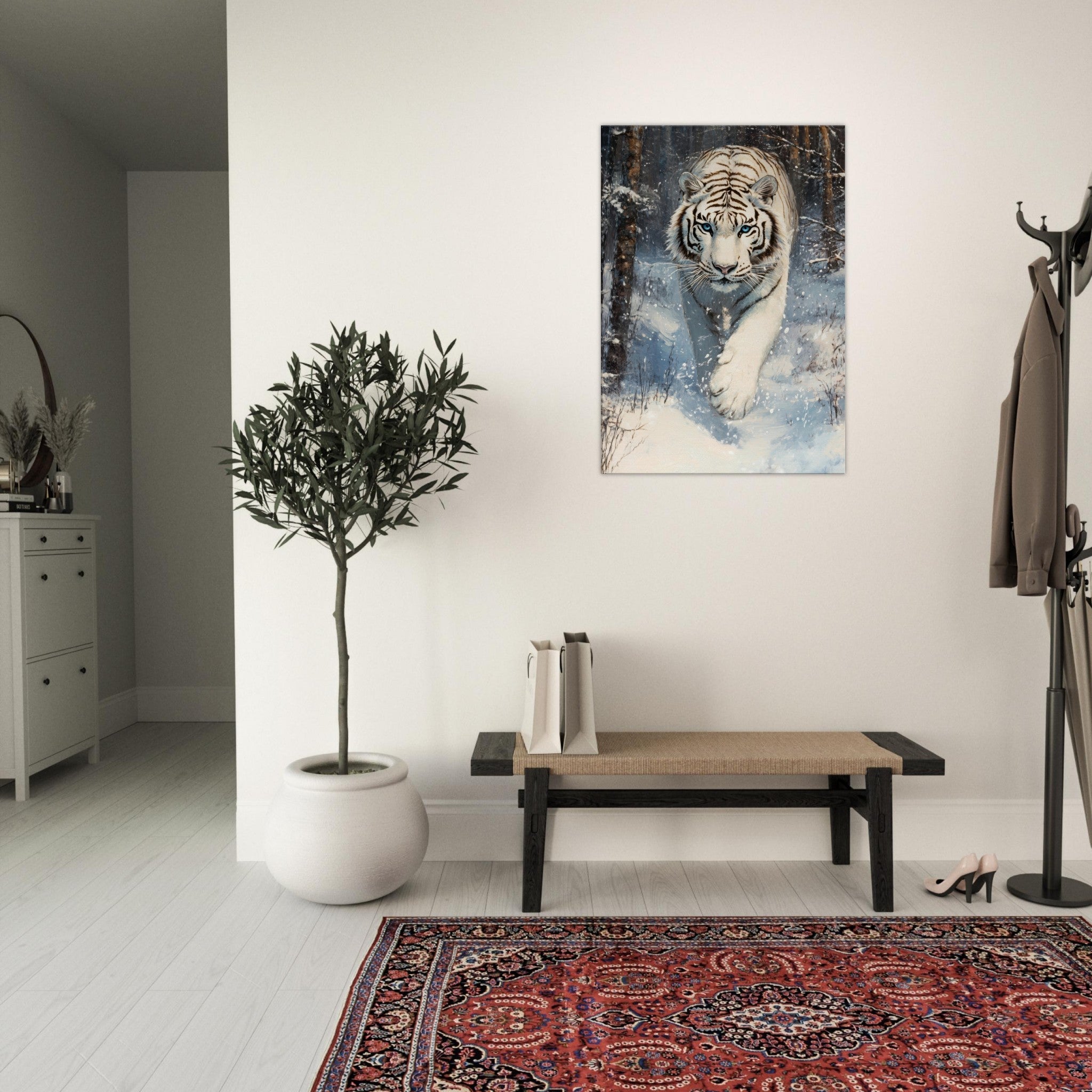 Canvas Portrait - Majestic White Tiger in a Snowy Forest A powerful 2 - Shop Ai Art WebShop - Digital Art online Store