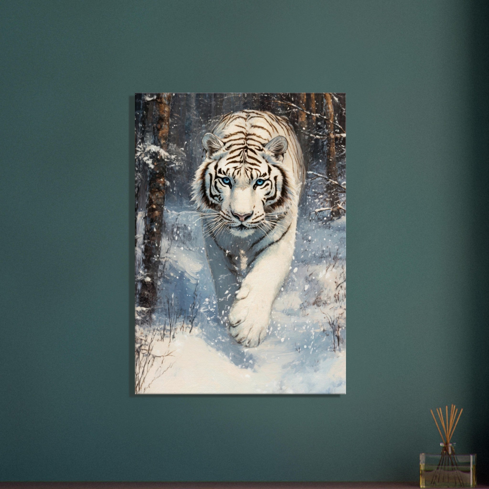Canvas Portrait - Majestic White Tiger in a Snowy Forest A powerful 2 - Shop Ai Art WebShop - Digital Art online Store