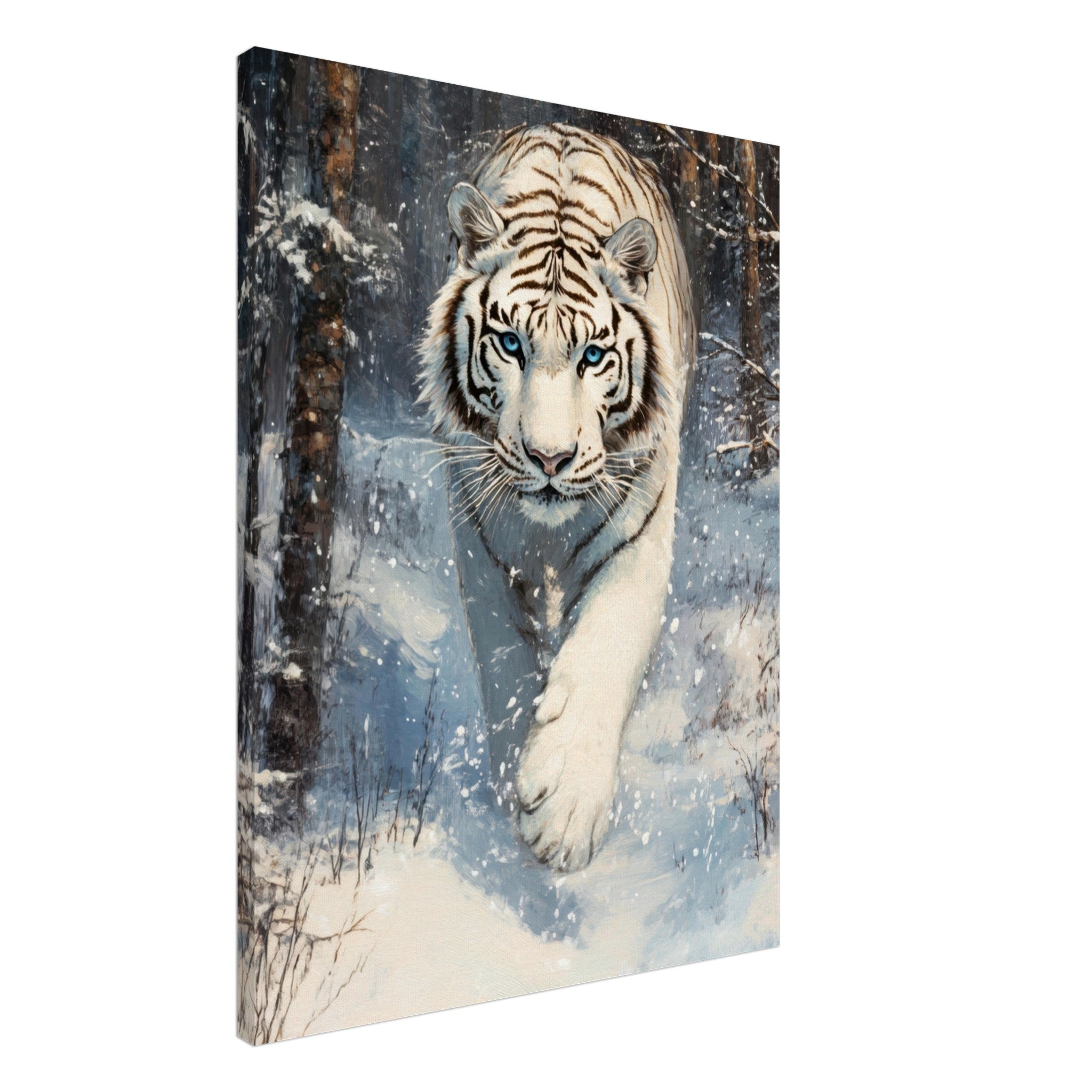 Canvas Portrait - Majestic White Tiger in a Snowy Forest A powerful 2 - Shop Ai Art WebShop - Digital Art online Store