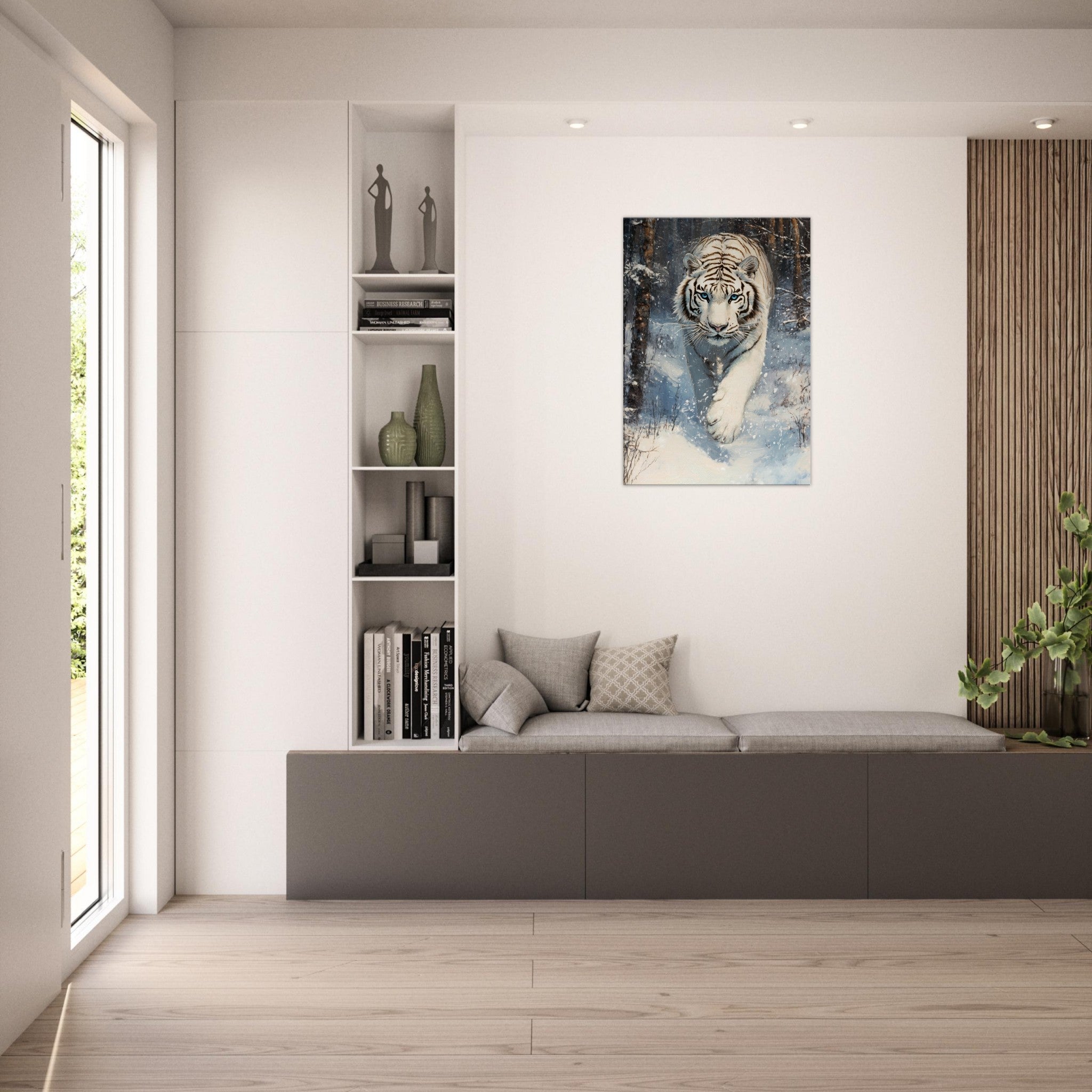 Canvas Portrait - Majestic White Tiger in a Snowy Forest A powerful 2 - Shop Ai Art WebShop - Digital Art online Store