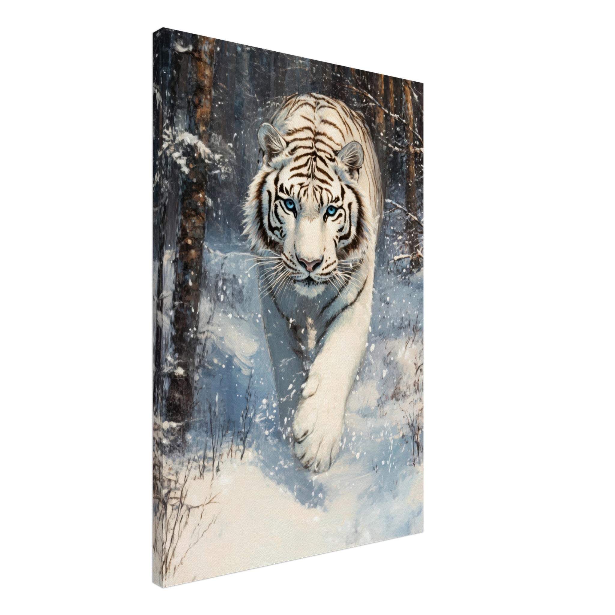 Canvas Portrait - Majestic White Tiger in a Snowy Forest A powerful 2 - Shop Ai Art WebShop - Digital Art online Store