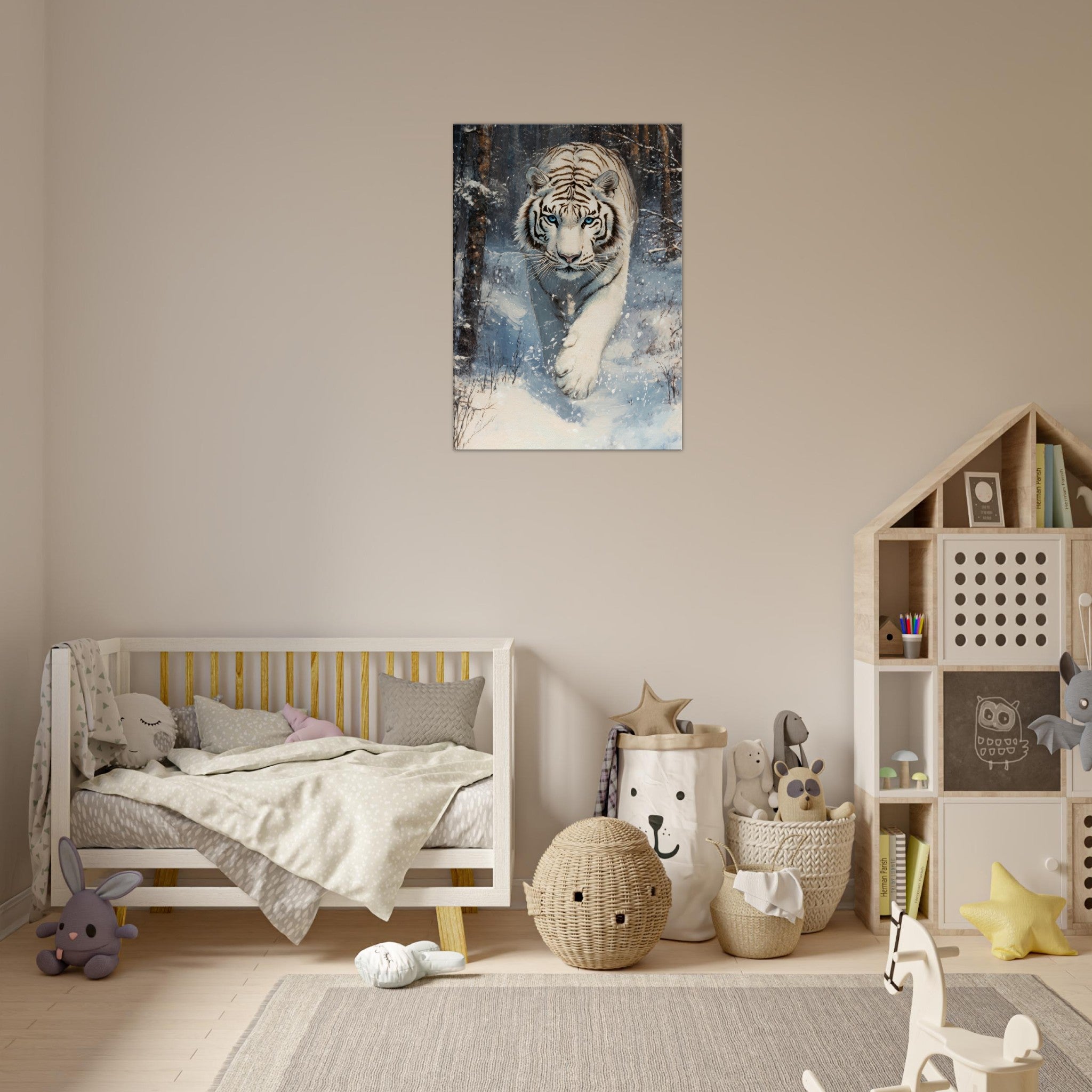 Canvas Portrait - Majestic White Tiger in a Snowy Forest A powerful 2 - Shop Ai Art WebShop - Digital Art online Store