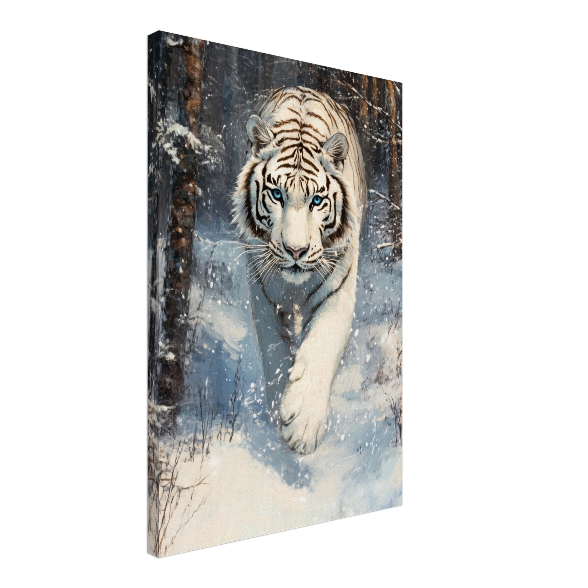 Canvas Portrait - Majestic White Tiger in a Snowy Forest A powerful 2 - Shop Ai Art WebShop - Digital Art online Store