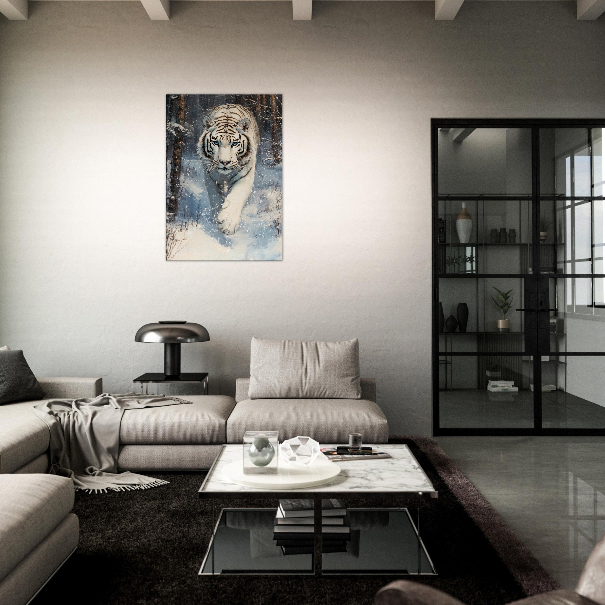 Canvas Portrait - Majestic White Tiger in a Snowy Forest A powerful 2 - Shop Ai Art WebShop - Digital Art online Store