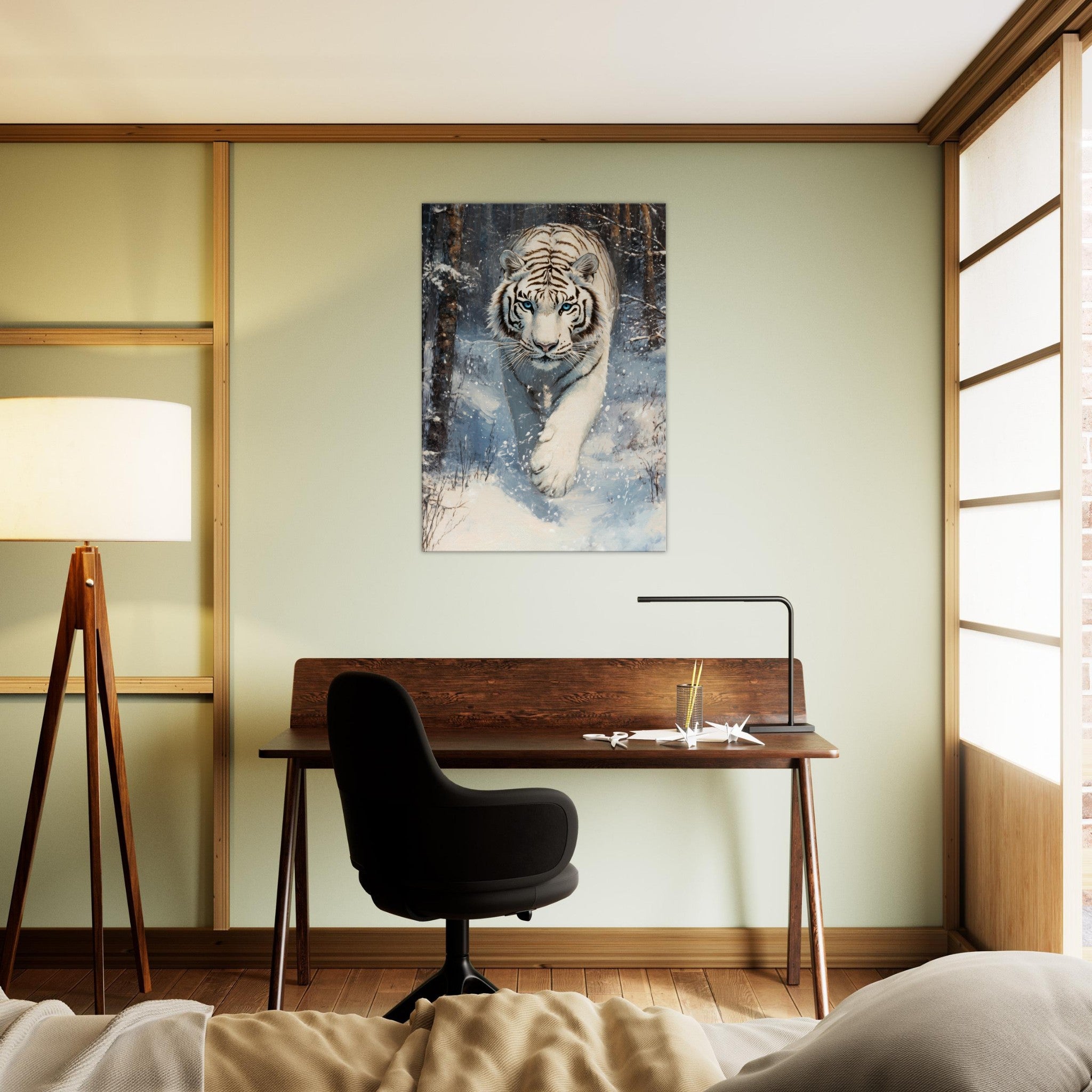 Canvas Portrait - Majestic White Tiger in a Snowy Forest A powerful 2 - Shop Ai Art WebShop - Digital Art online Store