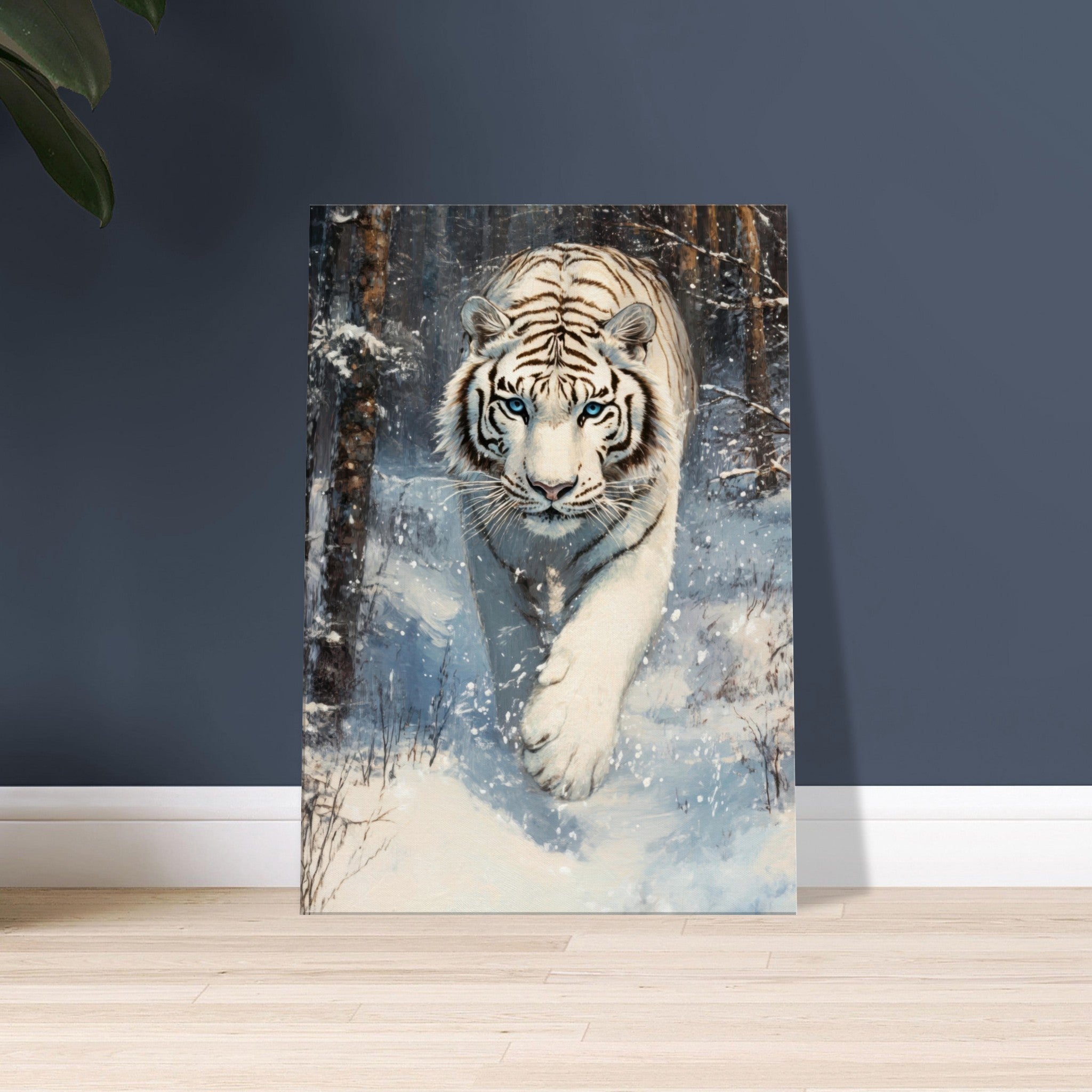 Canvas Portrait - Majestic White Tiger in a Snowy Forest A powerful 2 - Shop Ai Art WebShop - Digital Art online Store