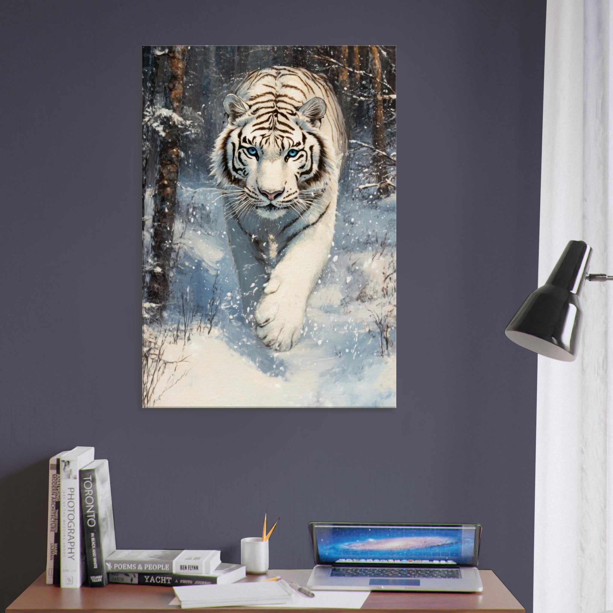 Canvas Portrait - Majestic White Tiger in a Snowy Forest A powerful 2 - Shop Ai Art WebShop - Digital Art online Store