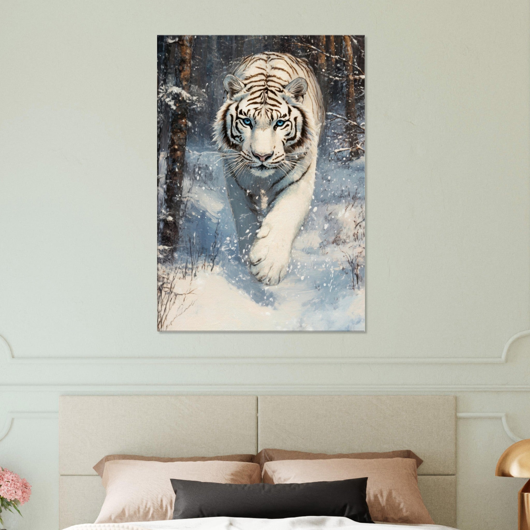 Canvas Portrait - Majestic White Tiger in a Snowy Forest A powerful 2 - Shop Ai Art WebShop - Digital Art online Store