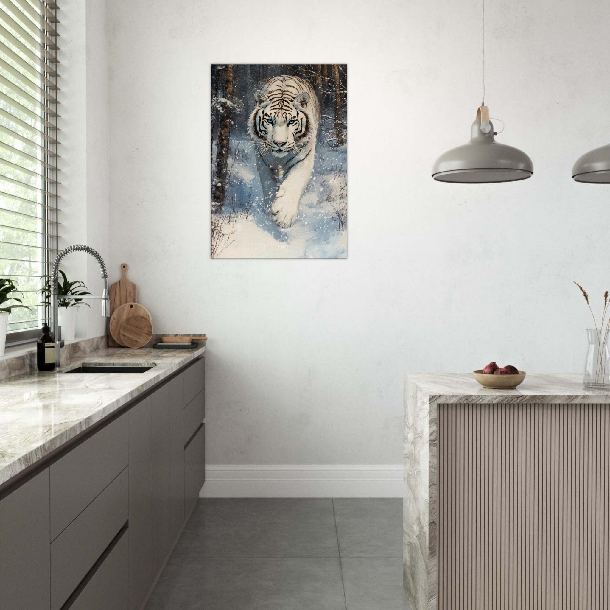 Canvas Portrait - Majestic White Tiger in a Snowy Forest A powerful 2 - Shop Ai Art WebShop - Digital Art online Store