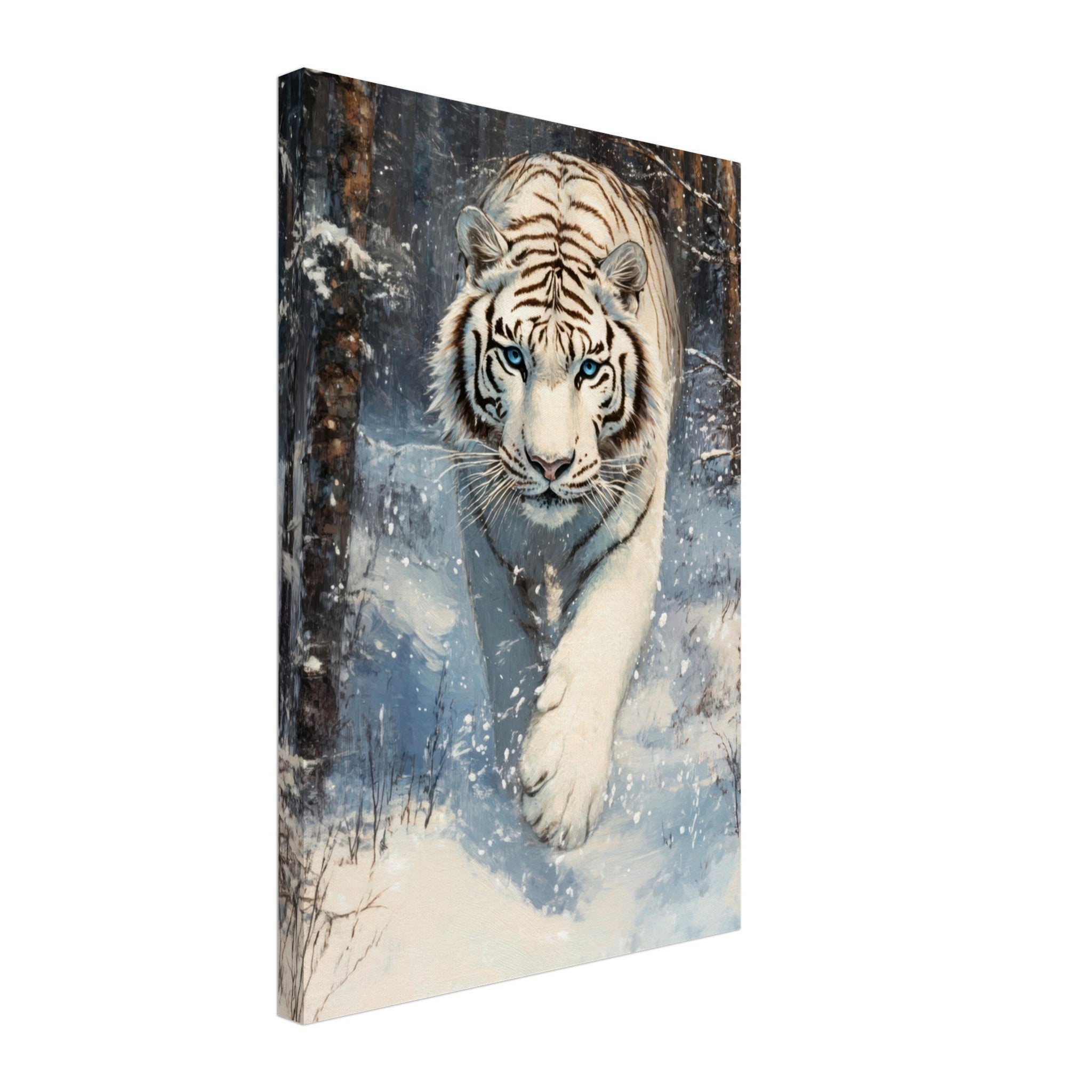 Canvas Portrait - Majestic White Tiger in a Snowy Forest A powerful 2 - Shop Ai Art WebShop - Digital Art online Store