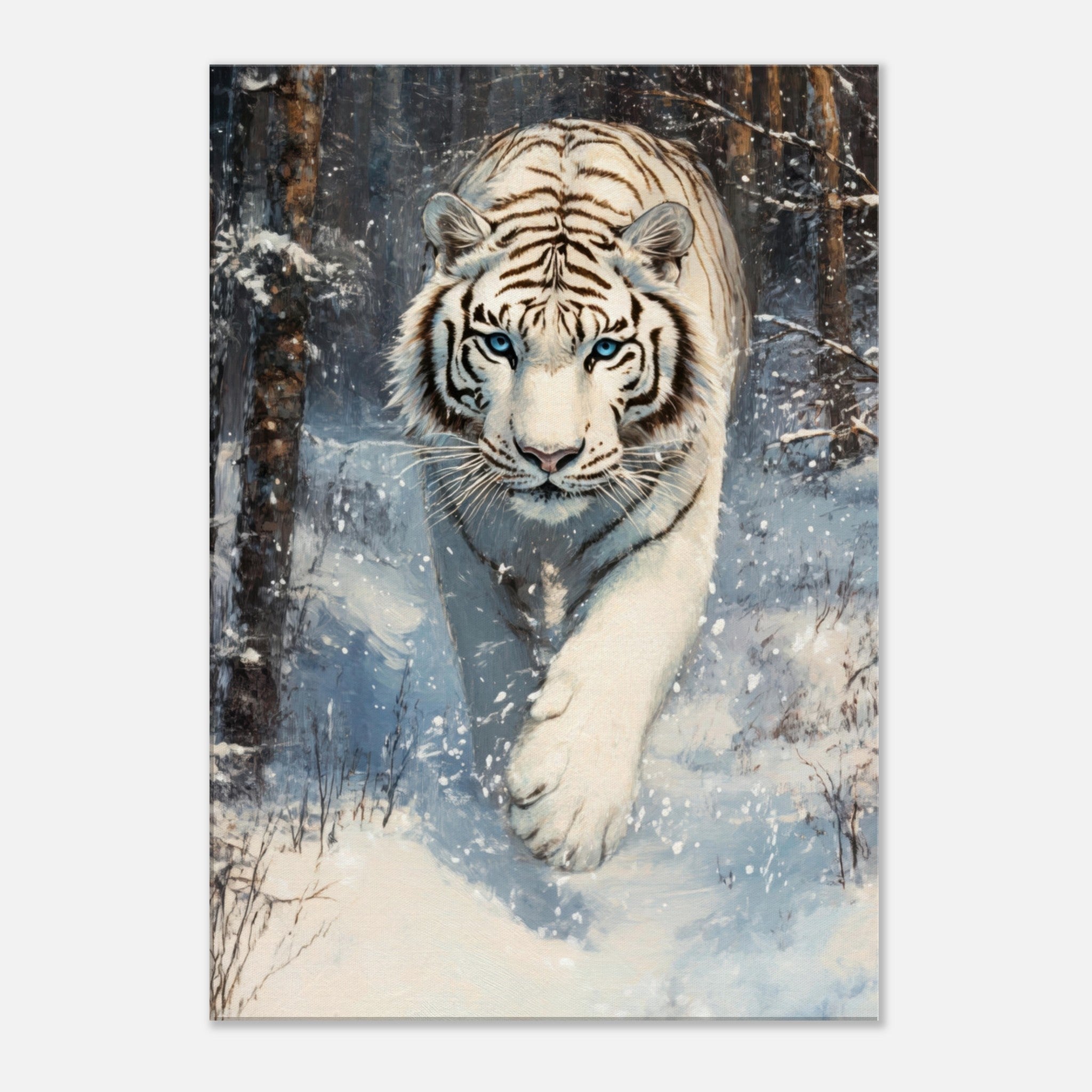 Canvas Portrait - Majestic White Tiger in a Snowy Forest A powerful 2 - Shop Ai Art WebShop - Digital Art online Store