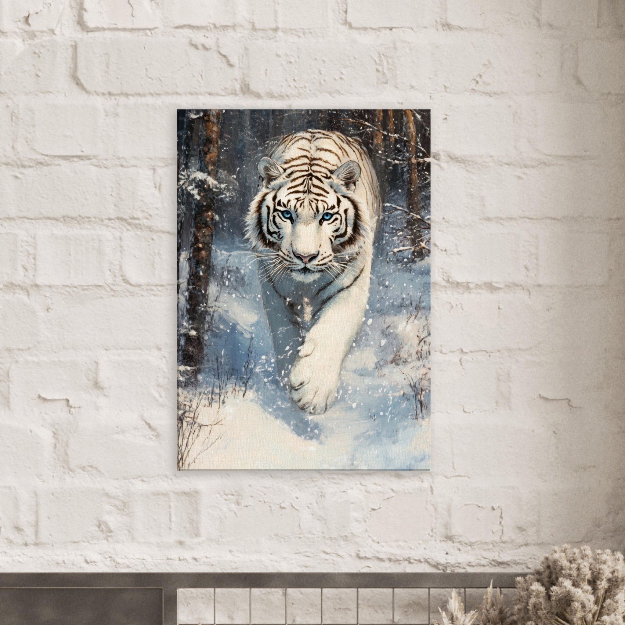 Canvas Portrait - Majestic White Tiger in a Snowy Forest A powerful 2 - Shop Ai Art WebShop - Digital Art online Store