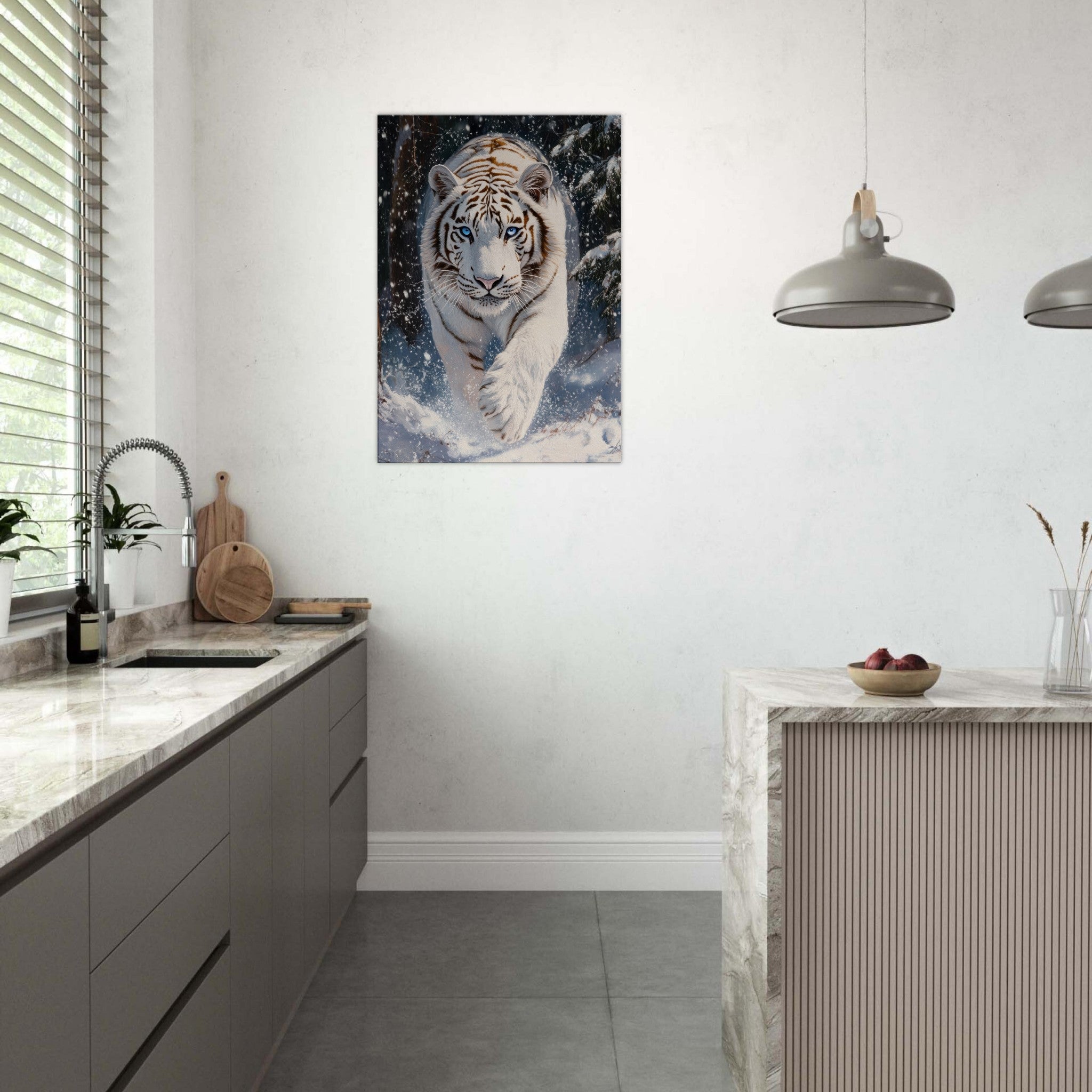 Canvas Portrait - Majestic White Tiger in a Snowy Forest A powerful 3 - Shop Ai Art WebShop - Digital Art online Store