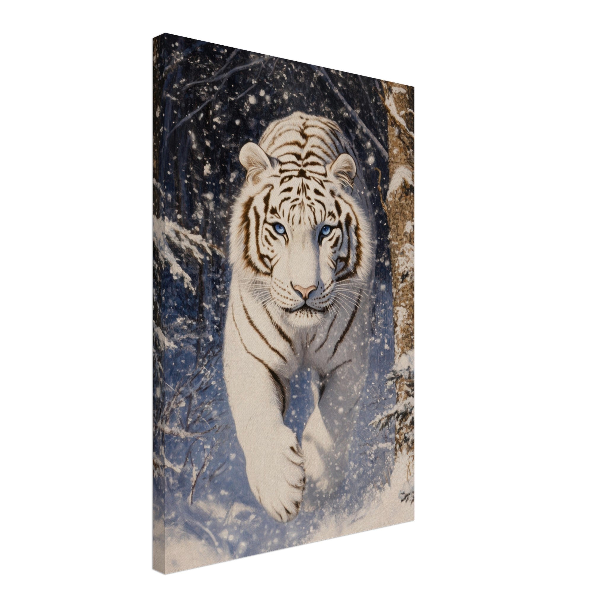 Canvas Portrait - Majestic White Tiger in a Snowy Forest A powerful - Shop Ai Art WebShop - Digital Art online Store