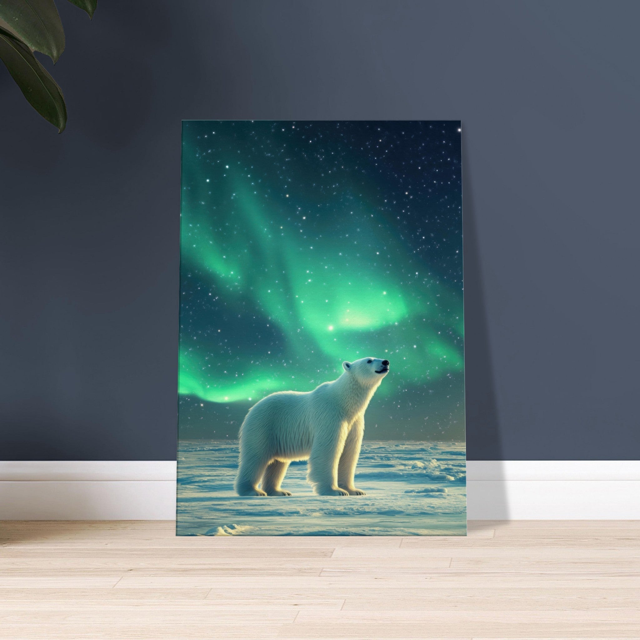 Canvas Portrait - Polar Bear Under the Aurora Borealis A solitary 3 - Shop Ai Art WebShop - Digital Art online Store