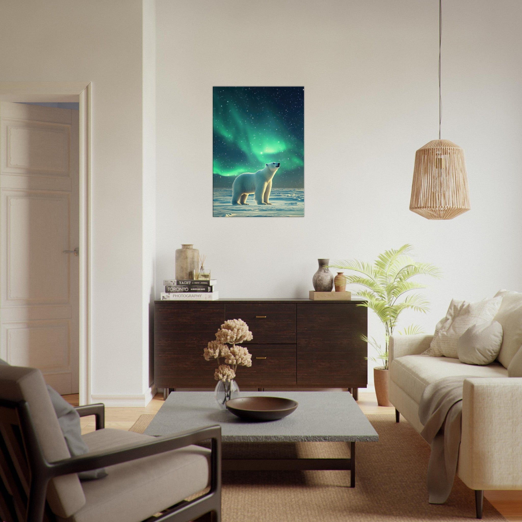 Canvas Portrait - Polar Bear Under the Aurora Borealis A solitary 3 - Shop Ai Art WebShop - Digital Art online Store