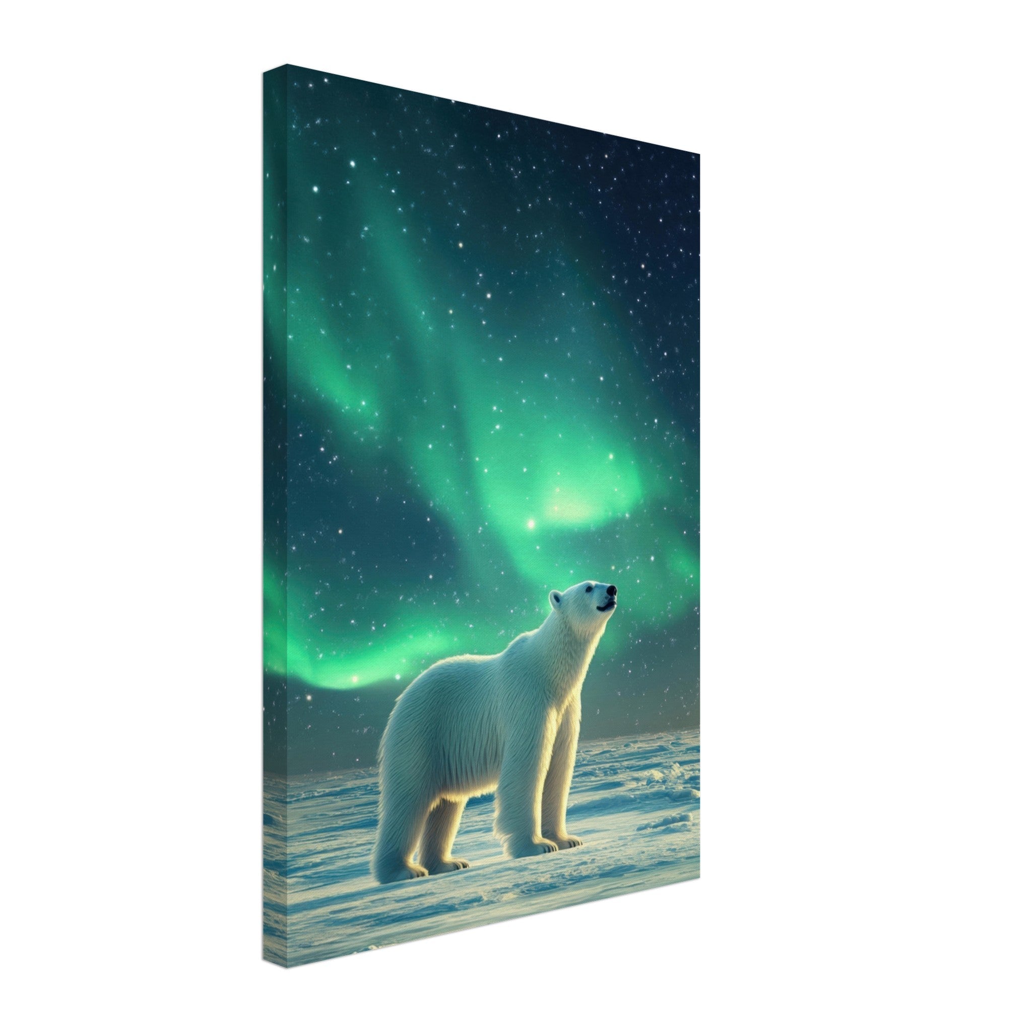 Canvas Portrait - Polar Bear Under the Aurora Borealis A solitary 3 - Shop Ai Art WebShop - Digital Art online Store