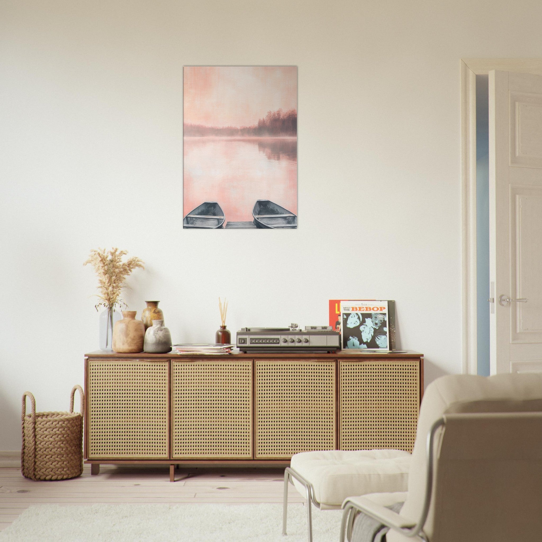 Canvas Portrait - Serene Lake with Rowboats A tranquil lake - Shop Ai Art WebShop - Digital Art online Store