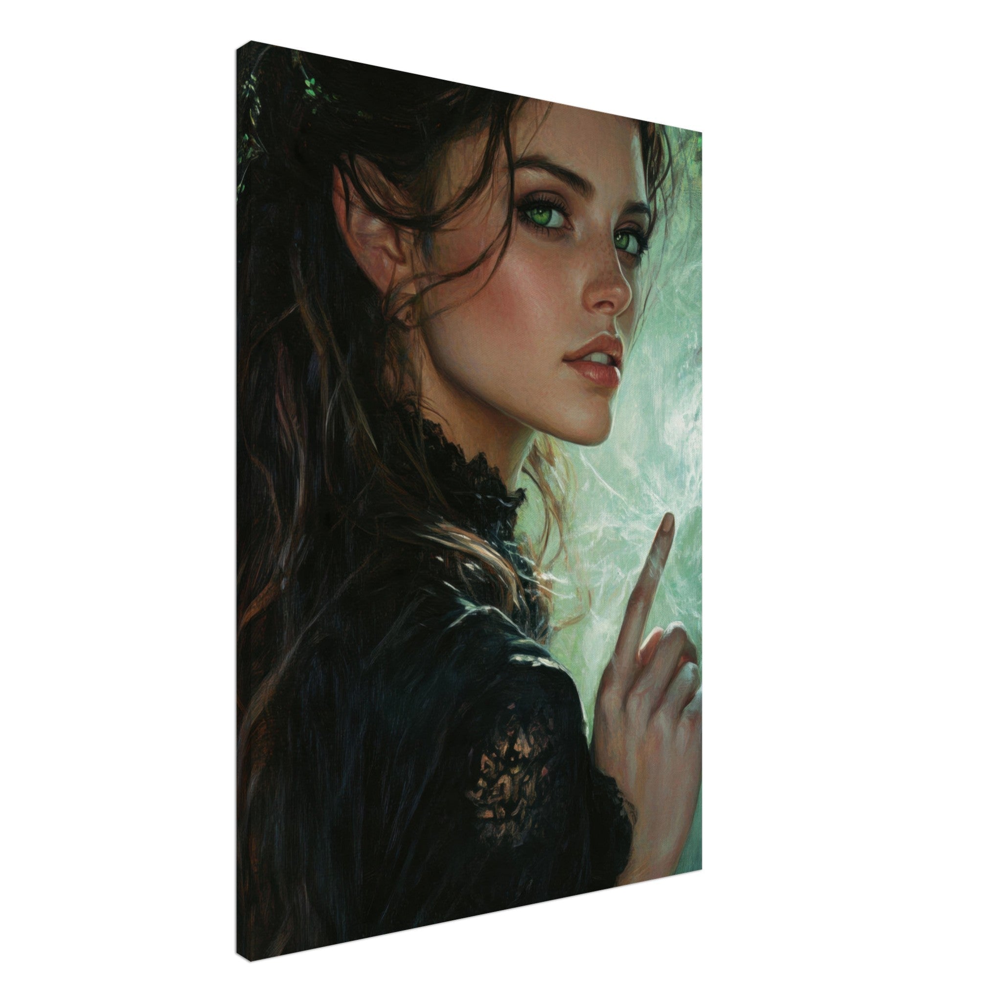 Canvas Portrait - The Fae Sorceress of the Emerald Woods Oil Faint 6 - Shop Ai Art WebShop - Digital Art online Store