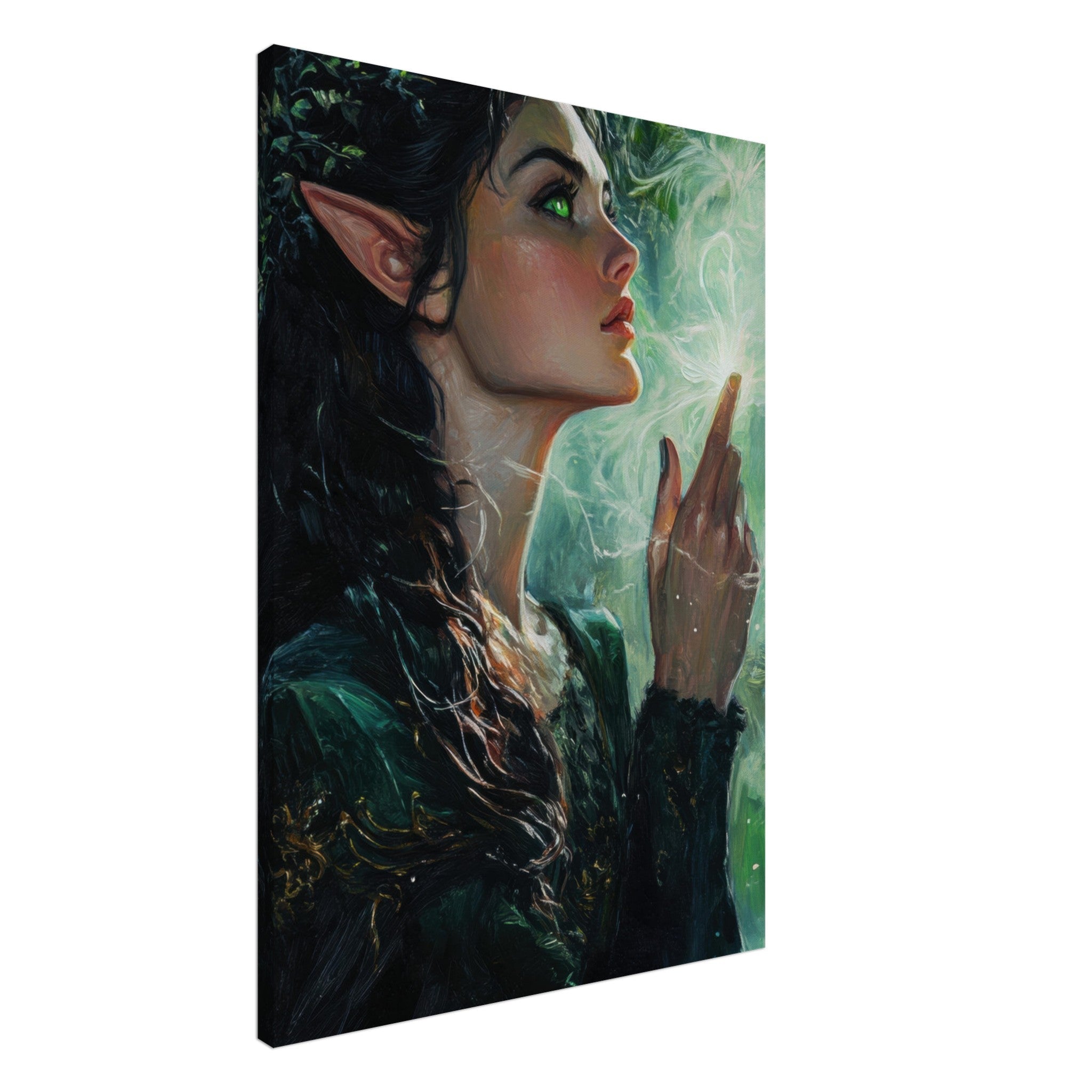 Canvas Portrait - The Fae Sorceress of the Emerald Woods Oil Faint 7 - Shop Ai Art WebShop - Digital Art online Store