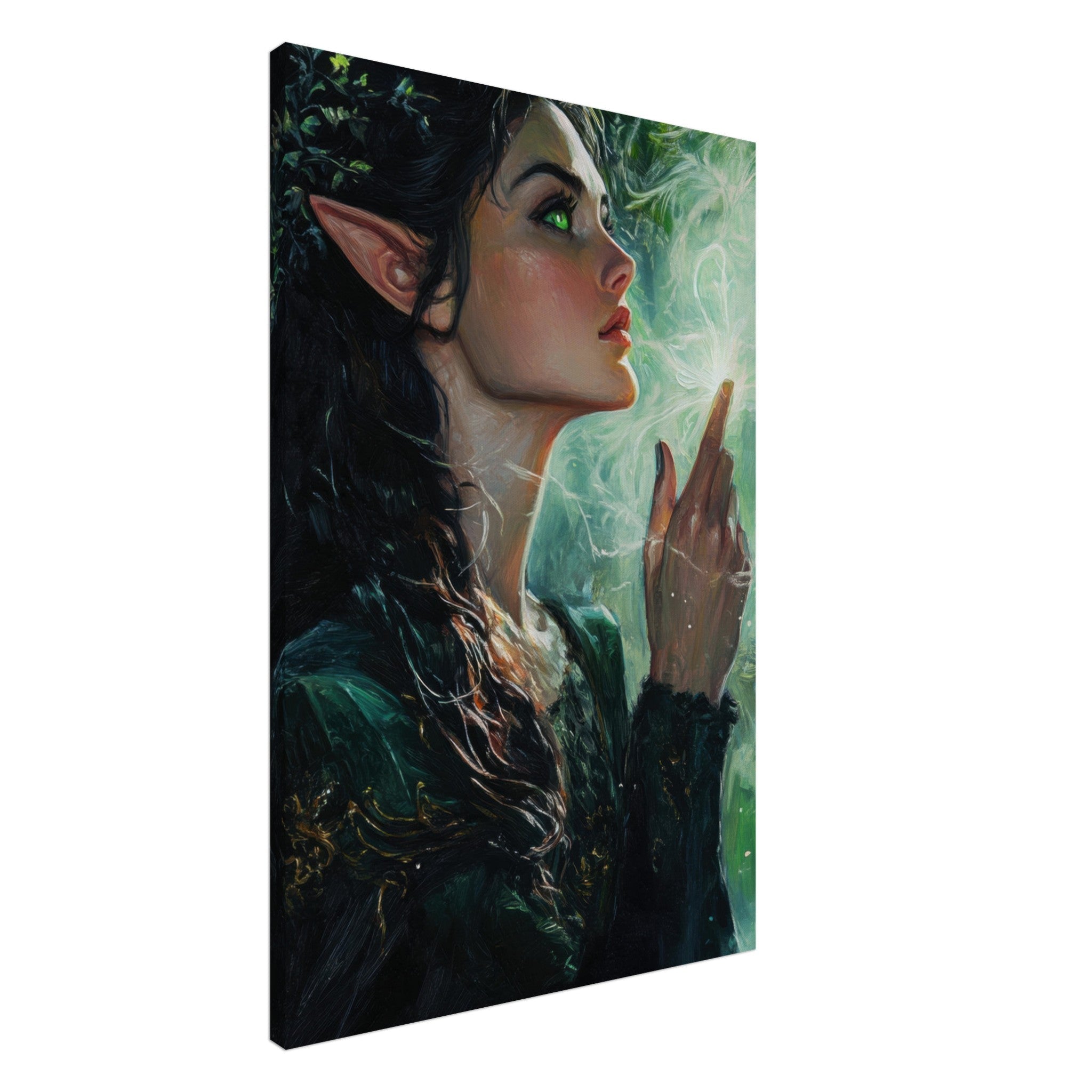 Canvas Portrait - The Fae Sorceress of the Emerald Woods Oil Faint 7 - Shop Ai Art WebShop - Digital Art online Store