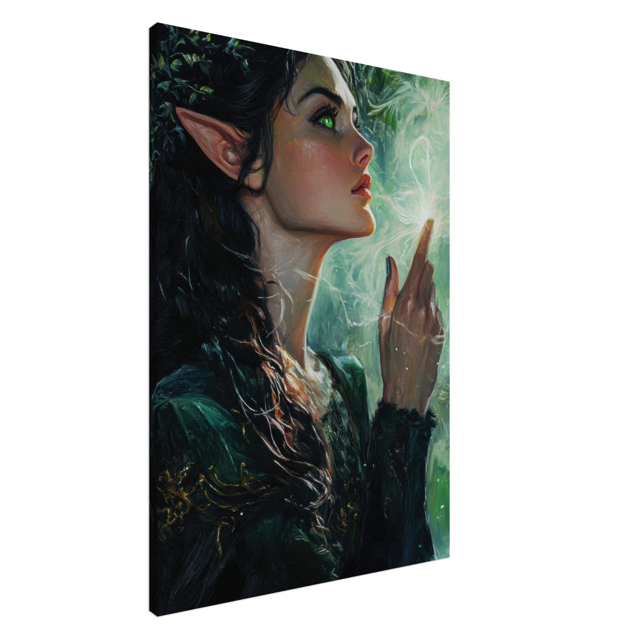 Canvas Portrait - The Fae Sorceress of the Emerald Woods Oil Faint 7 - Shop Ai Art WebShop - Digital Art online Store