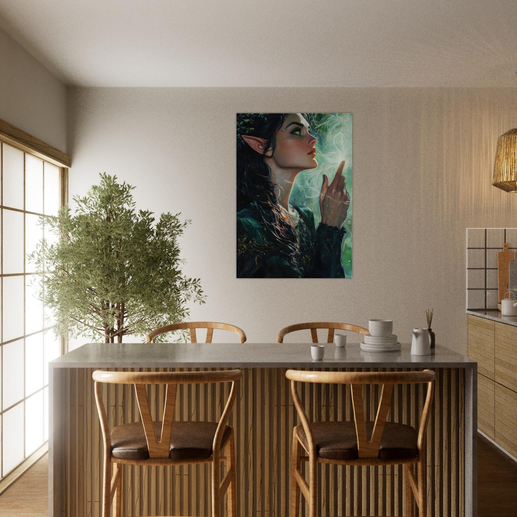 Canvas Portrait - The Fae Sorceress of the Emerald Woods Oil Faint 7 - Shop Ai Art WebShop - Digital Art online Store